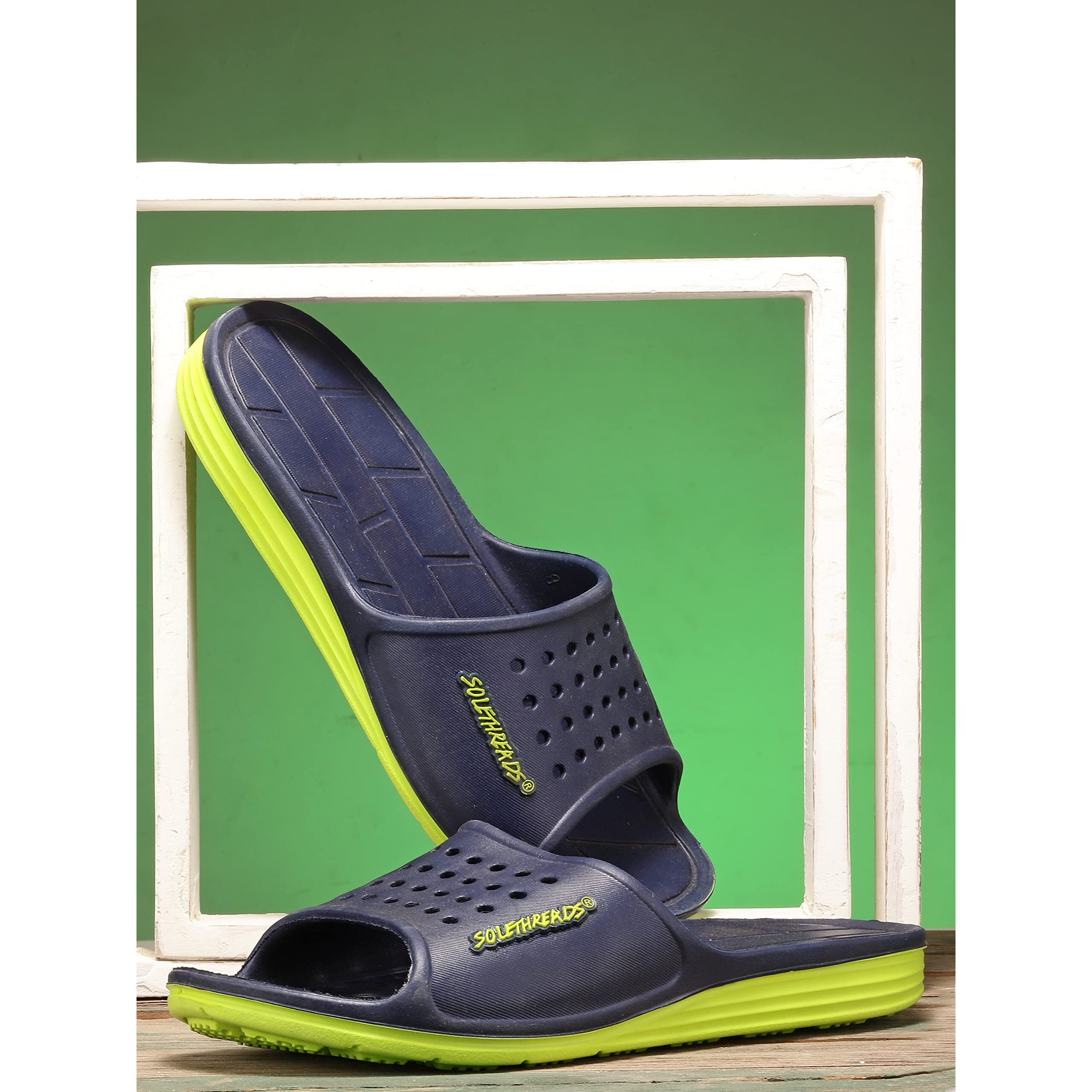 Solethreads Surfer | Slides | Shock Absorbent | Lightweight | Phylon | Slippers | Flip Flops For Men|Uk 8|Navy/Lime