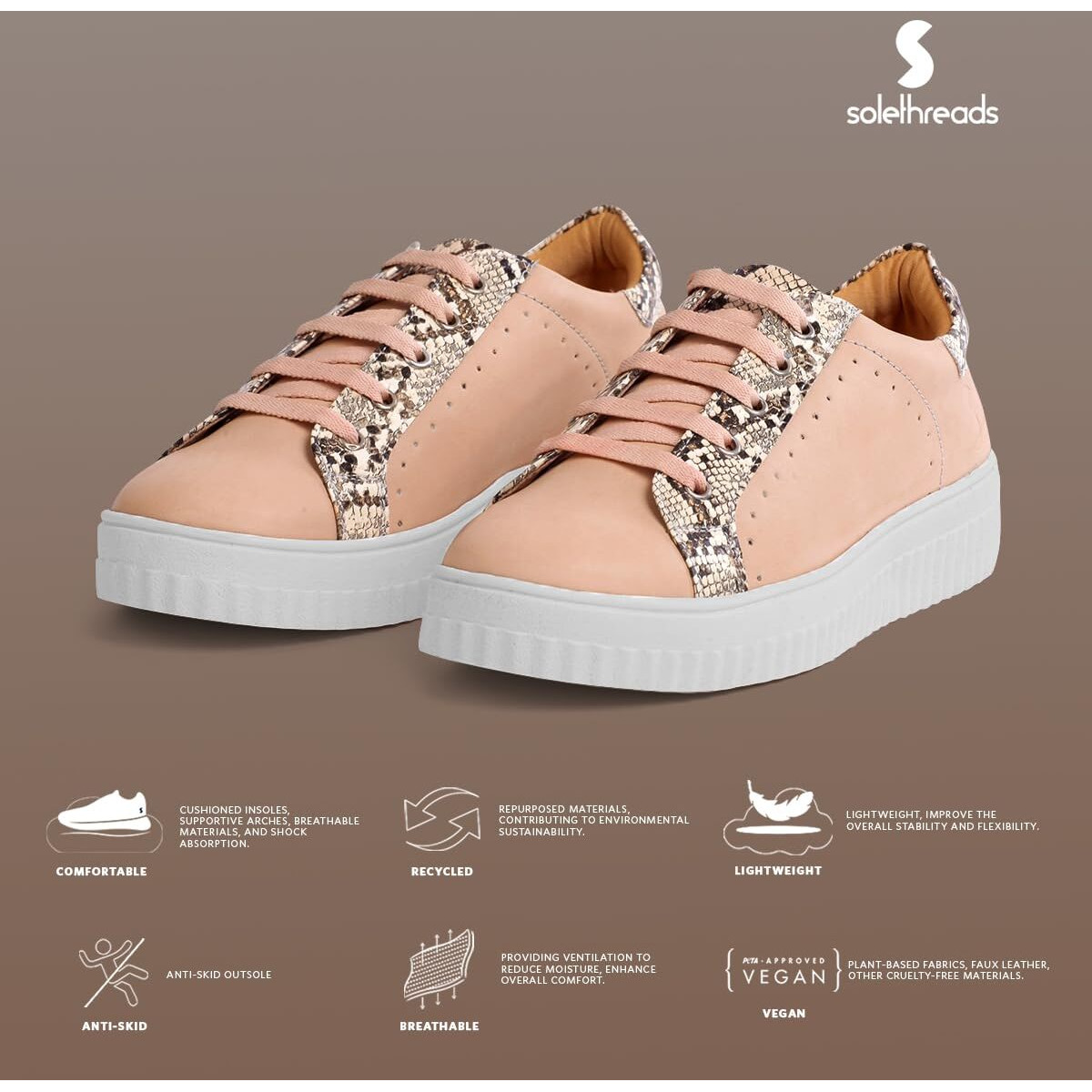 Solethreads Snape | Women Casual Sneakers Shoes | Soft Cushioned Insole | Slip-Resistance | Arch Support| Women Shoes | Beige | 7Uk