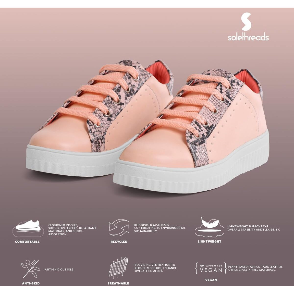 Solethreads Snape | Women Casual Sneakers Shoes | Soft Cushioned Insole | Slip-Resistance | Arch Support| Women Shoes | Pink | 7Uk
