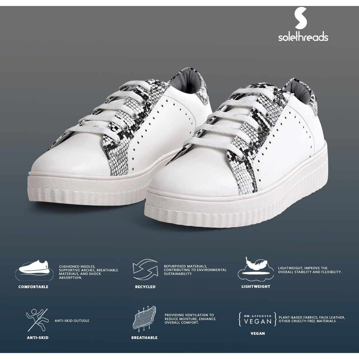 Solethreads Snape | Women Casual Sneakers Shoes | Soft Cushioned Insole | Slip-Resistance | Arch Support| Women Shoes | White | 8Uk