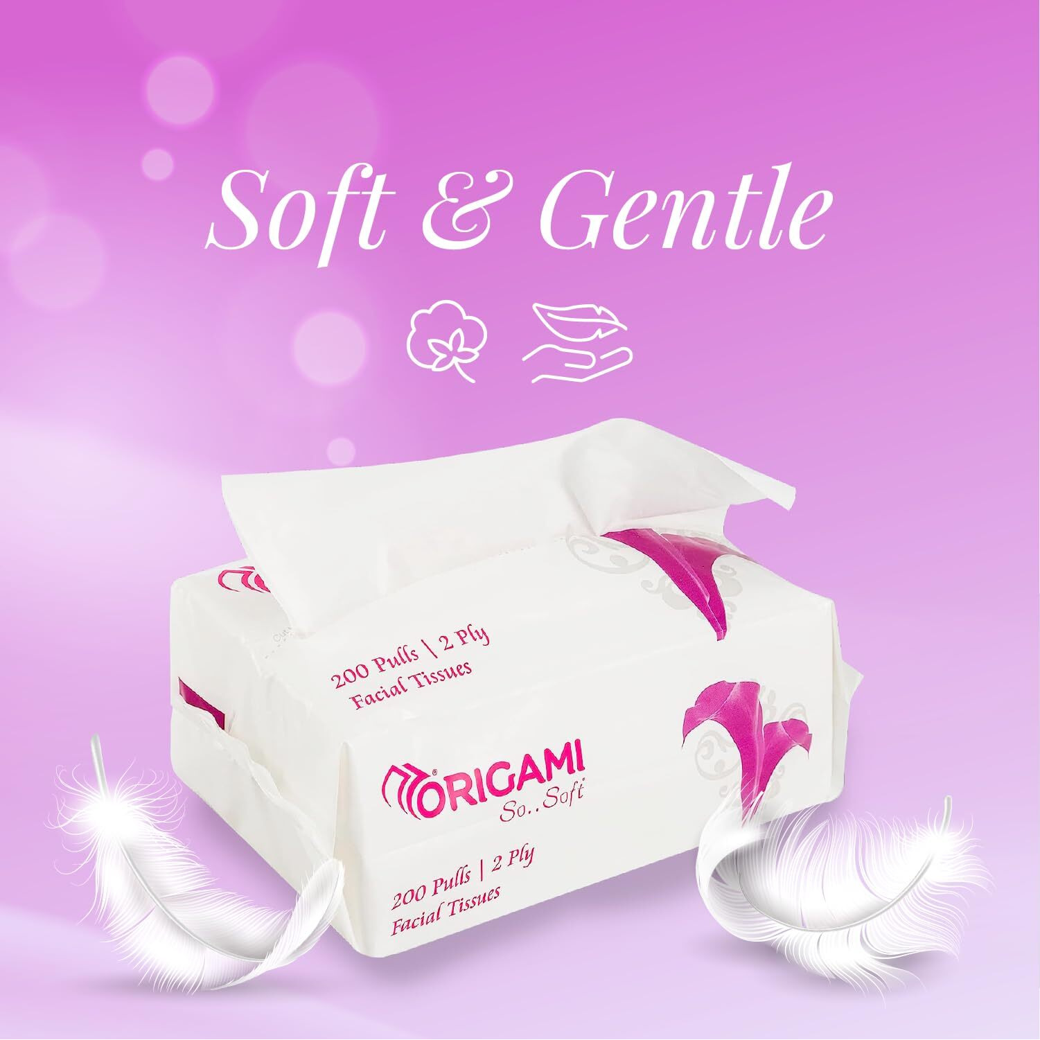 Origami 2 Ply Facial Tissue Soft Pack | Car Tissue Pouch - Pack Of 3 (200 Pulls Per Box, 600 Sheets)