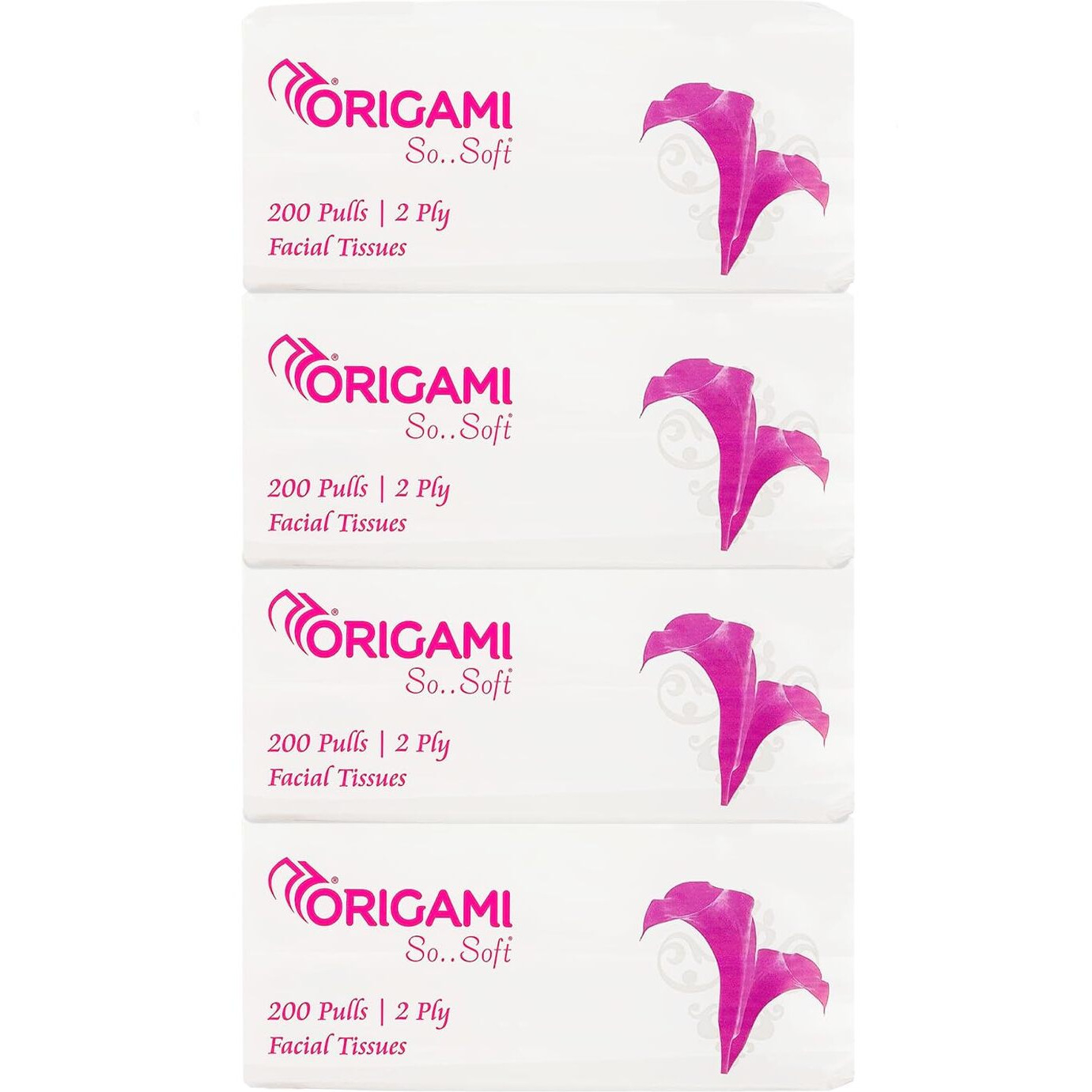 Origami 2 Ply Facial Tissue Soft Pack | Car Tissue - Pack Of 4 (200 Pulls Per Box, 800 Sheets)