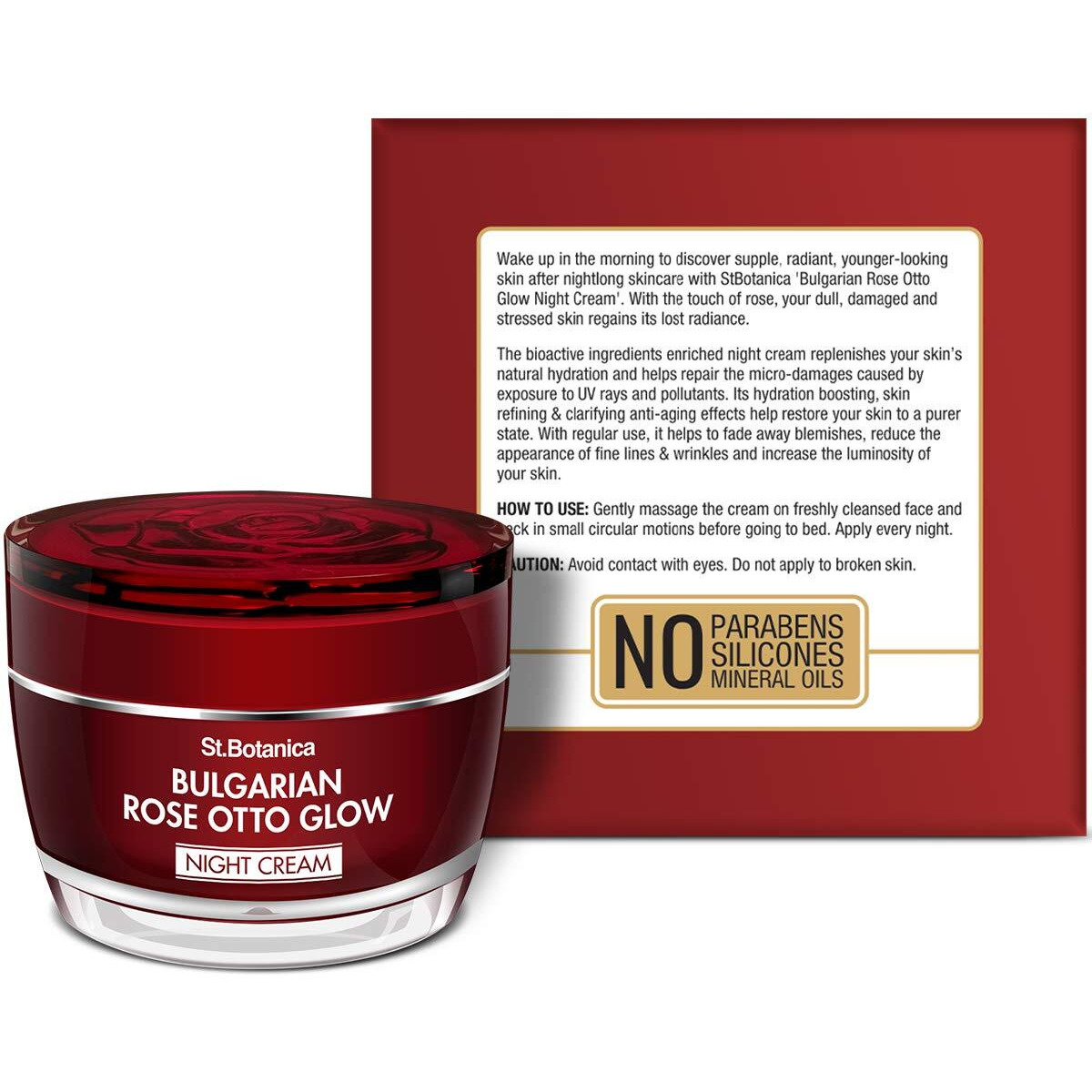 St.Botanica Bulgarian Rose Otto Glow Night Cream, 50G | Infused With Bulgarian Rose That Soothes Skin & Help Reduce Fine Lines | No Parabens & Sulphates | Cruelty Free & Vegan