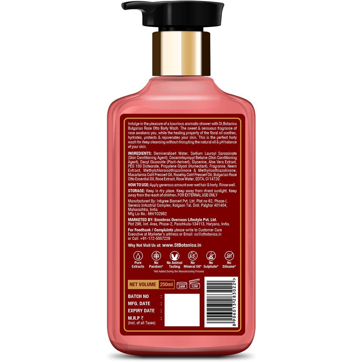 St.Botanica Bulgarian Rose Otto Glow Body Wash, 250 Ml | Infused With Bulgarian Rose That Soothes, Smoothens & Hydrates Skin | No Parabens & Sulphates | Cruelty Free & Vegan