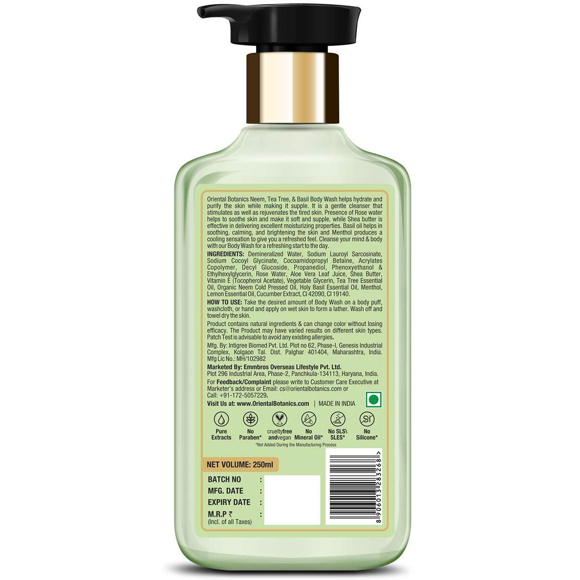St.Botanica Oriental Botanics Neem, Tea Tree And Basil Anti Acne Body Wash - No Parabens And Sulphates, Cruelty Free And Vegan (250 Ml)