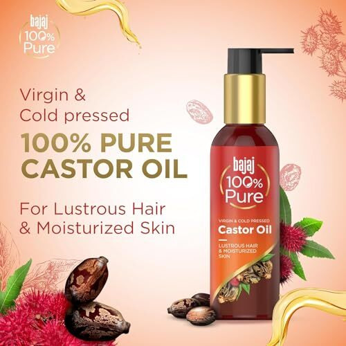 Bajaj 100% Pure Castor Oil 200Ml, Pure Hair Oil, Natural Cold-Pressed Castor Oil, No Silicones, Paraben Free, Lead Free