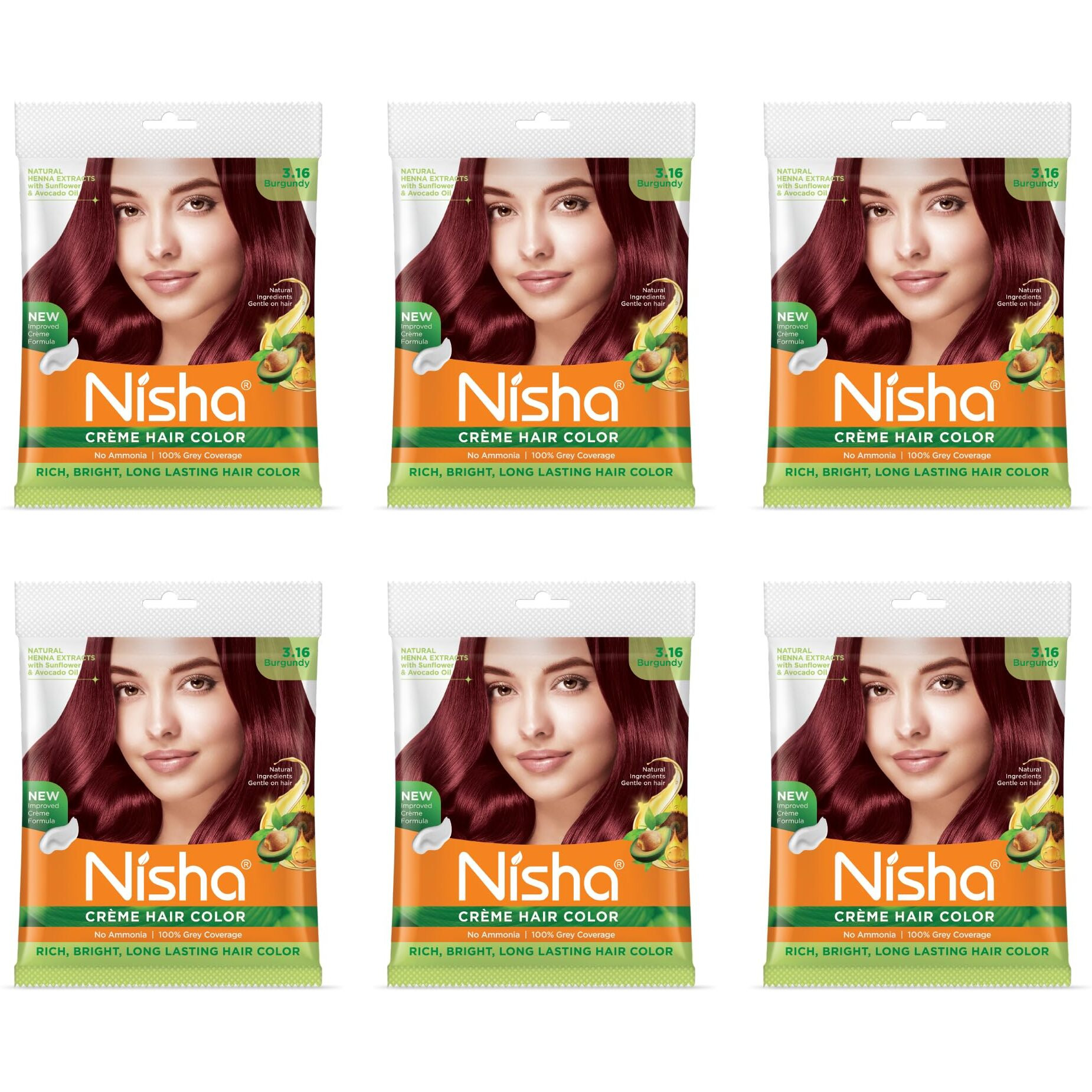Nisha Cream Hair Color Rich Bright Long Lasting Hair Colouring For Ultra Soft Deep Shine 100% Grey Coverage Conditioning With Natural Herbs Burgundy (Pack Of 6)