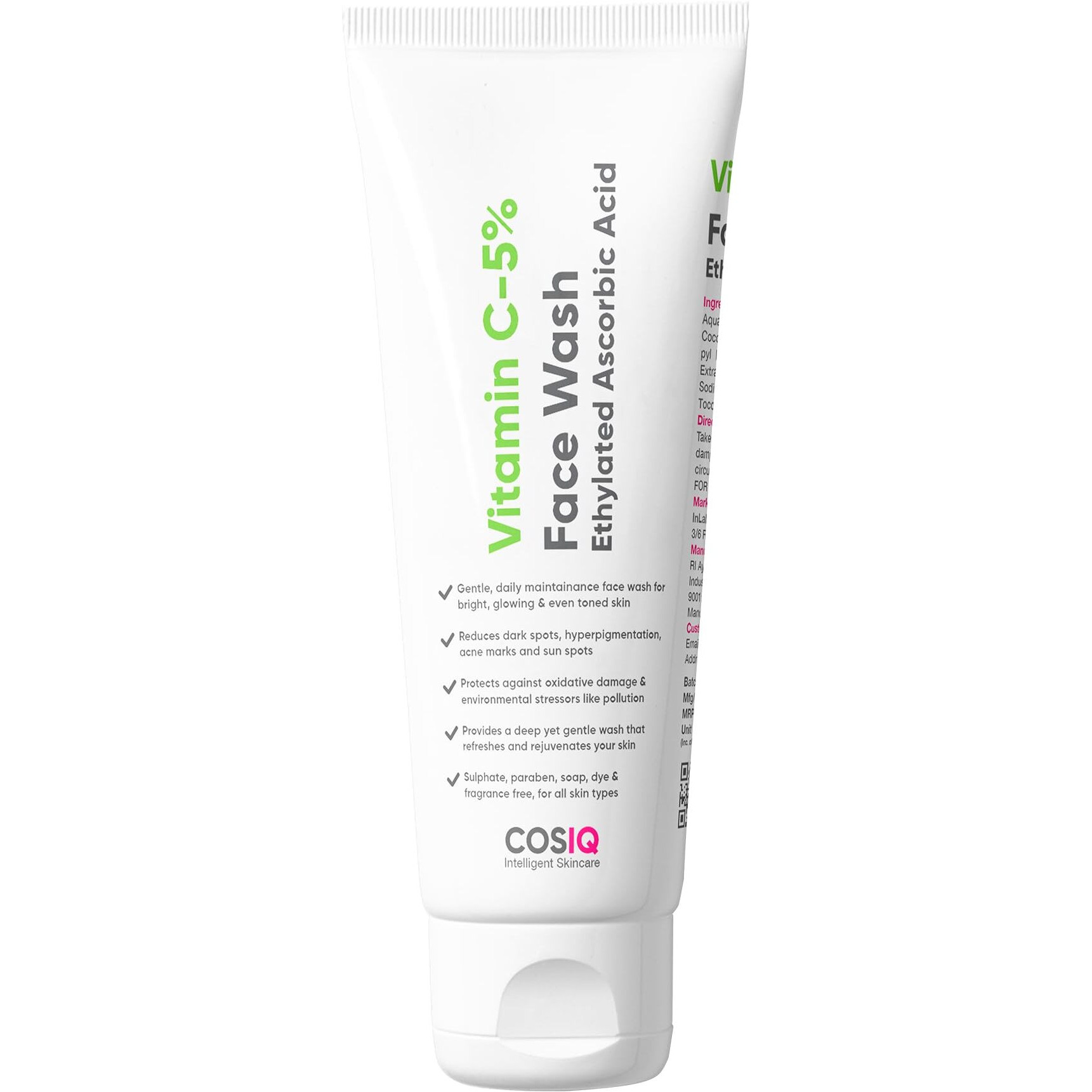 Cos-Iq 5% Vitamin C Face Wash For For Glowing And Brightening Skin | All Skin Types | Fades Dark Spots & Pigmentation | Face Wash For Women & Men | 100 Ml
