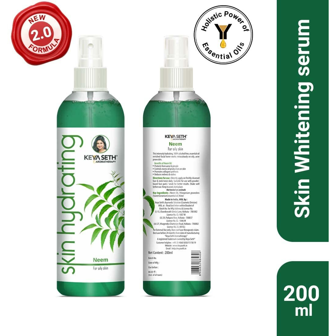 Keya Seth Aromatherapy Skin Hydrating Neem Toner  Anti Acne & Pimple, For Oily Skin. Control Excess Oil & Revitalizing Natural Glow Enriched With Pure Neem & Sweet Geranium Essential Oil.