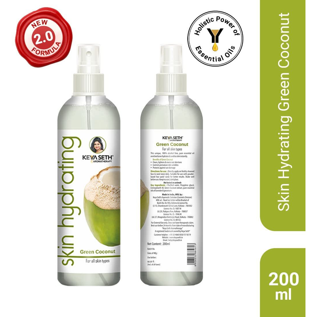 Keya Seth Aromatherapy, Device Of Drop, Skin Hydrating Coconut Toner-Anti Aging Skin Brightening & Protecting Against Sun Damage, Enriched With Pure Extract Of Coconut For Sensitive Skin, 200Ml