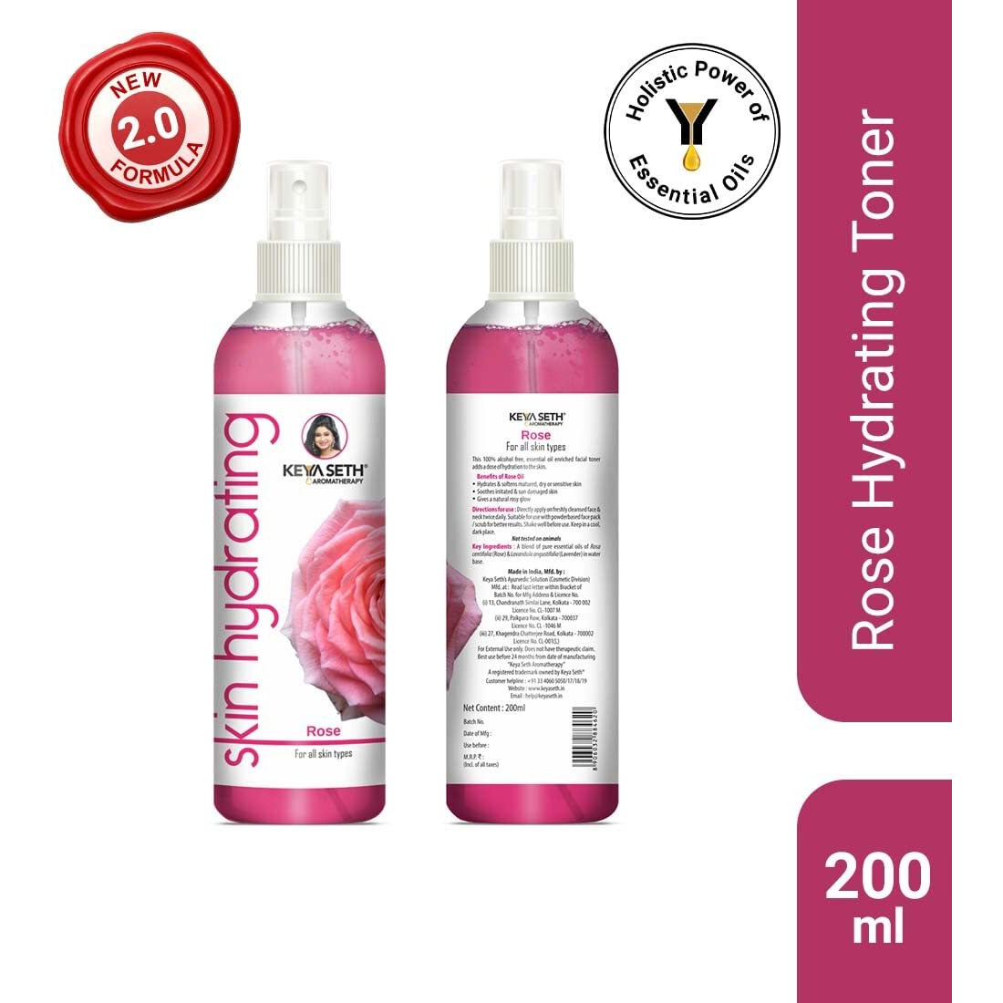 Keya Seth Aromatherapy Skin Hydrating Rose Toner Nourishing Anti-Ageing Oil Control, Rosy Glow Enriched With Pure Essential Oil Of Rose & Lavender For All Skin Type, 200Ml