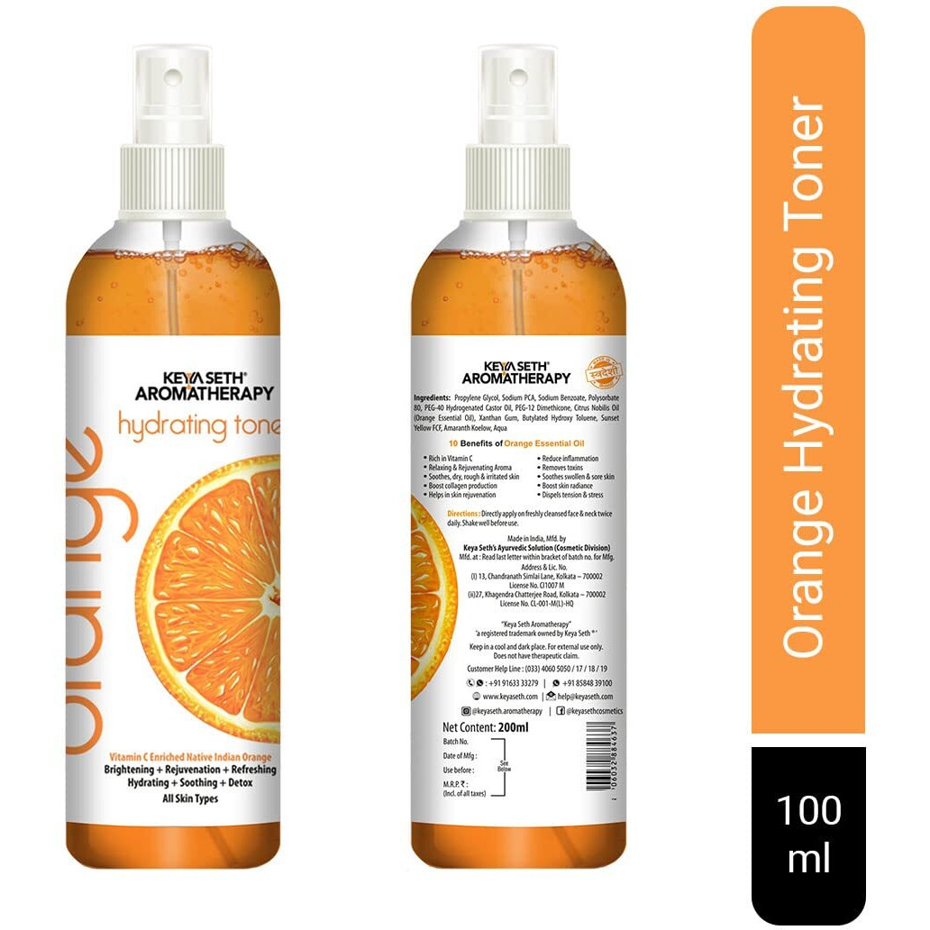 Keya Seth Aromatherapy Skin Hydrating Orange Toner -Nourishing, Brightening Oil Control, Natural Glow Enriched With Pure Essential Oil Of Orange For Dry Skin, 200Ml