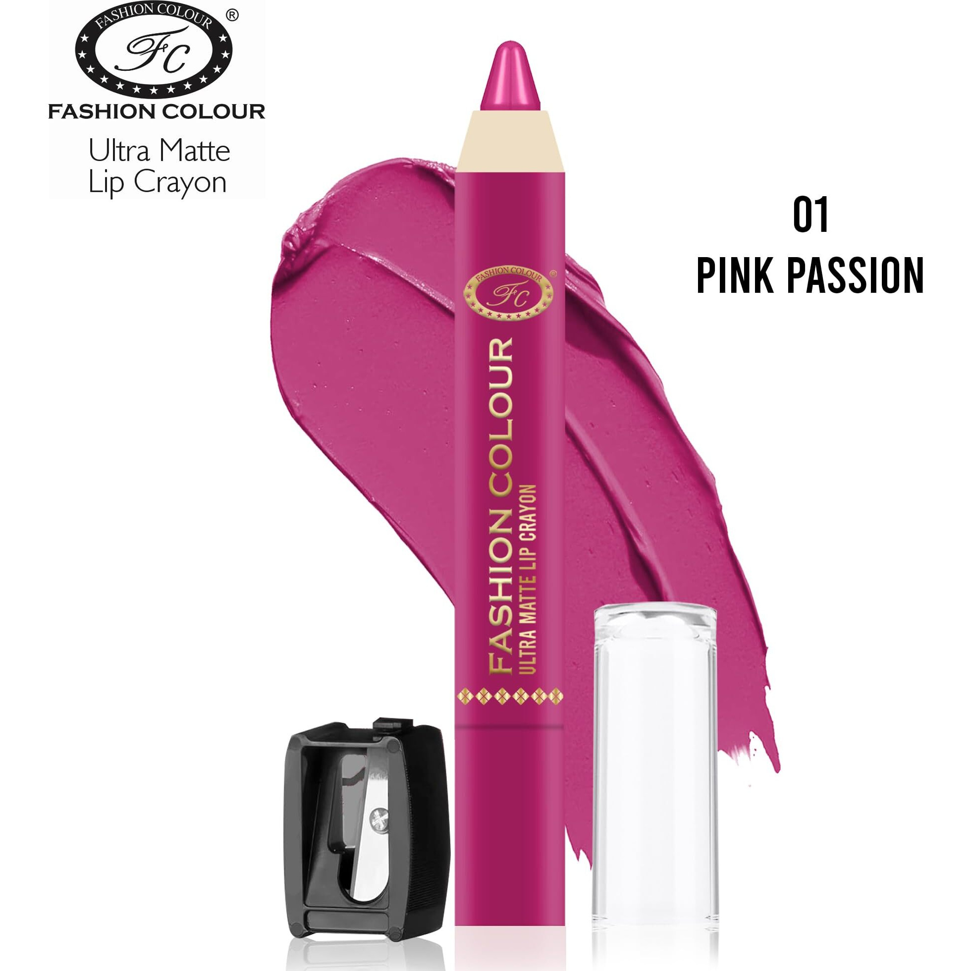 Fashion Colour Ultra Matte Lip Crayons With Free Sharpener | Smudge Proof And Waterproof | For Hydration And Moisturization | Long Lasting Lipwear With Matte Finish, Cruelty-Free And Paraben-Free - 2.5 Gm(Pink Passion)