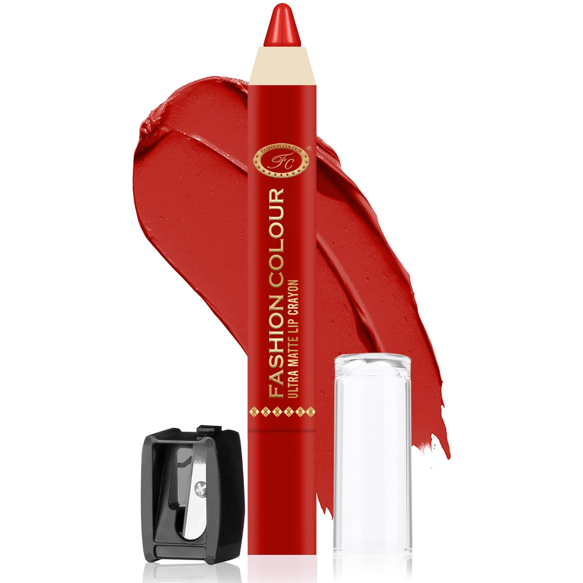 Fashion Colour Ultra Matte Lip Crayons With Free Sharpener | Smudge Proof And Waterproof | For Hydration And Moisturization | Long Lasting Lipwear With Matte Finish, Cruelty-Free And Paraben-Free - 2.5 Gm(Warm Red)