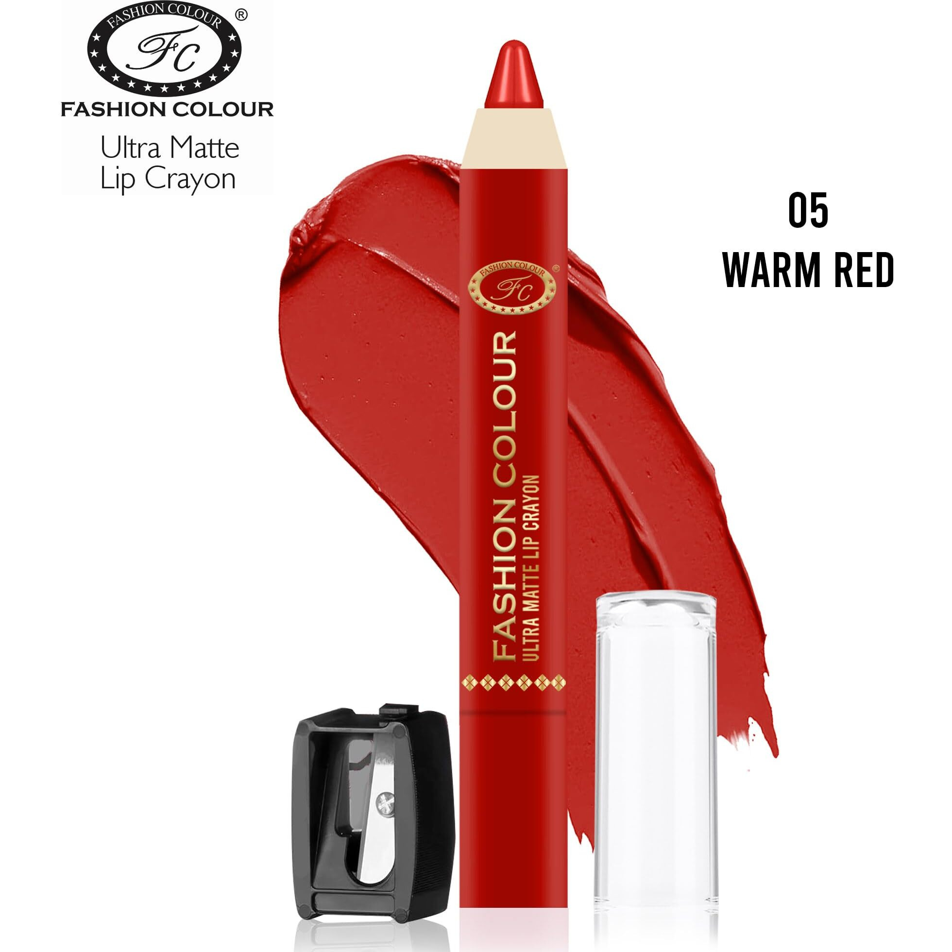 Fashion Colour Ultra Matte Lip Crayons With Free Sharpener | Smudge Proof And Waterproof | For Hydration And Moisturization | Long Lasting Lipwear With Matte Finish, Cruelty-Free And Paraben-Free - 2.5 Gm(Warm Red)