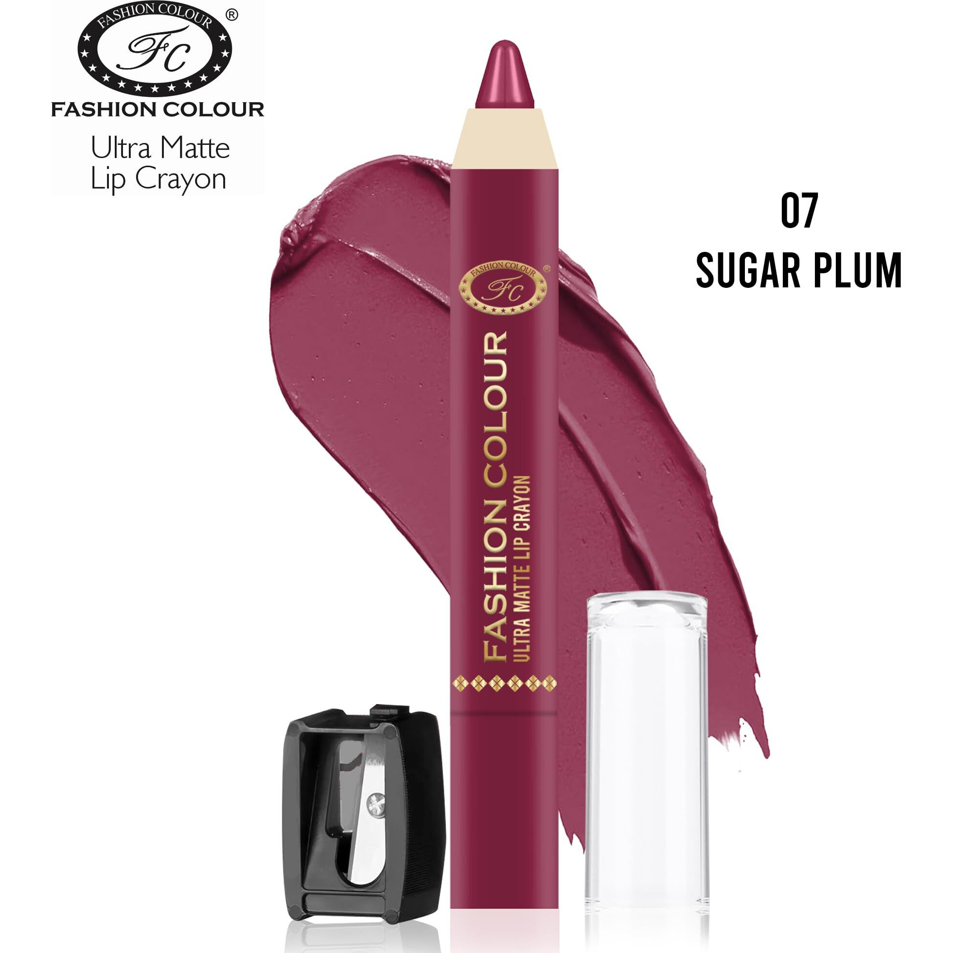 Fashion Colour Ultra Matte Lip Crayons With Free Sharpener | Smudge Proof And Waterproof | For Hydration And Moisturization | Long Lasting Lipwear With Matte Finish, Cruelty-Free And Paraben-Free - 2.5 Gm(Sugar Plum)