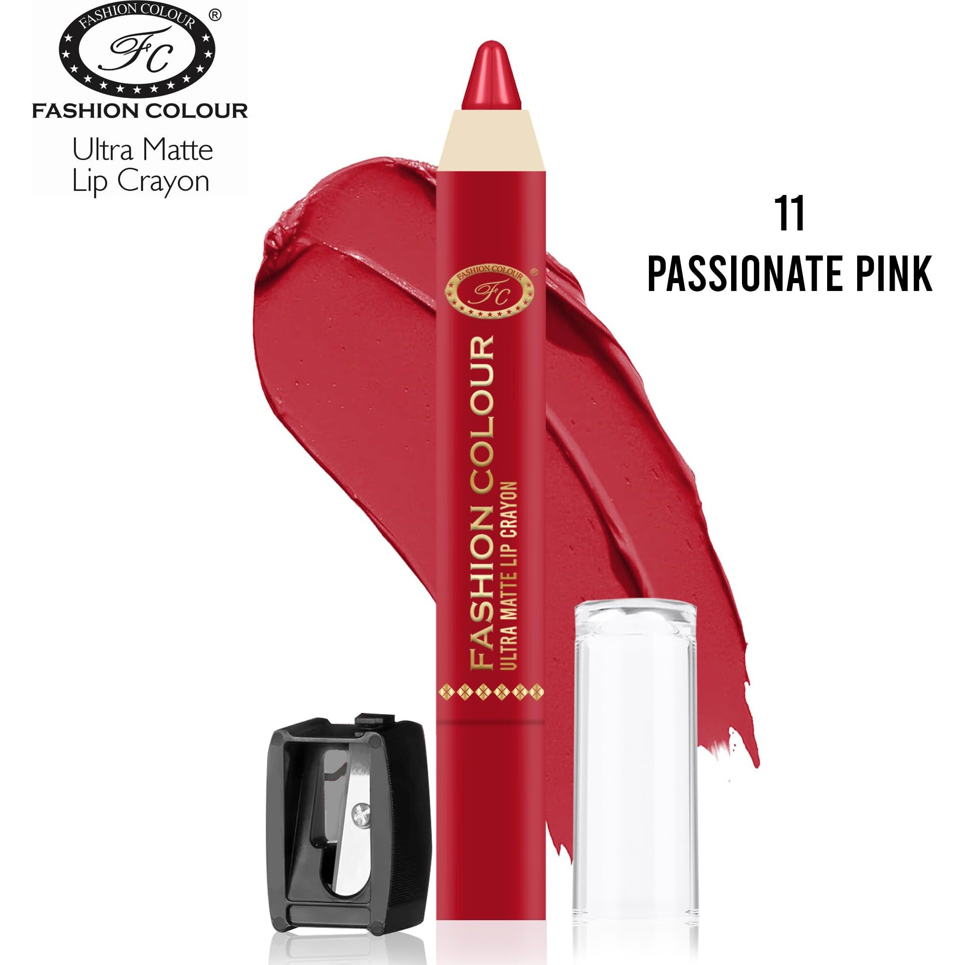Fashion Colour Ultra Matte Lip Crayons With Free Sharpener | Smudge Proof And Waterproof | For Hydration And Moisturization | Long Lasting Lipwear With Matte Finish, Cruelty-Free And Paraben-Free - 2.5 Gm(Passionate Pink)