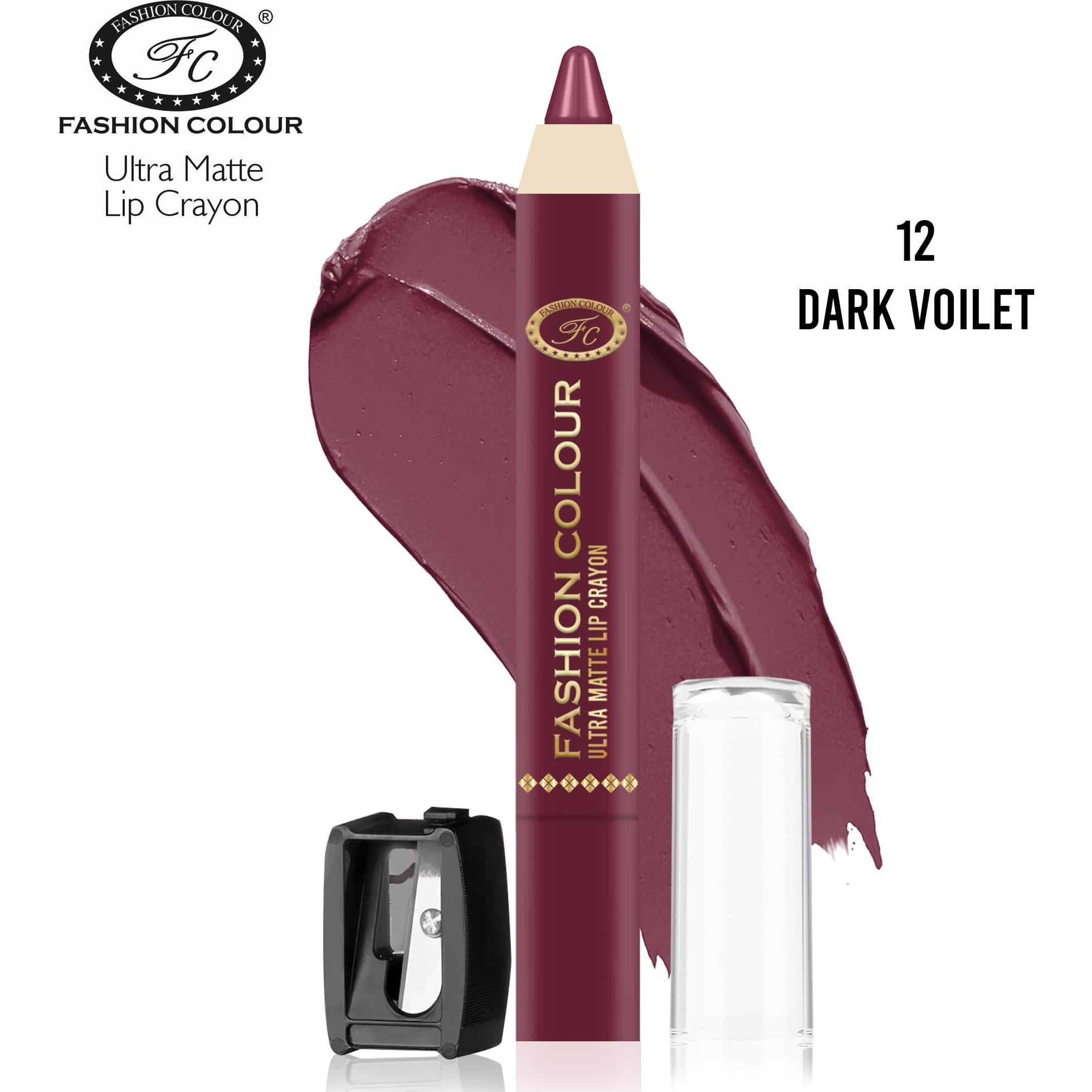 Fashion Colour Ultra Matte Lip Crayons With Free Sharpener | Smudge Proof And Waterproof | For Hydration And Moisturization | Long Lasting Lipwear With Matte Finish, Cruelty-Free And Paraben-Free - 2.5 Gm(Dark Violet)
