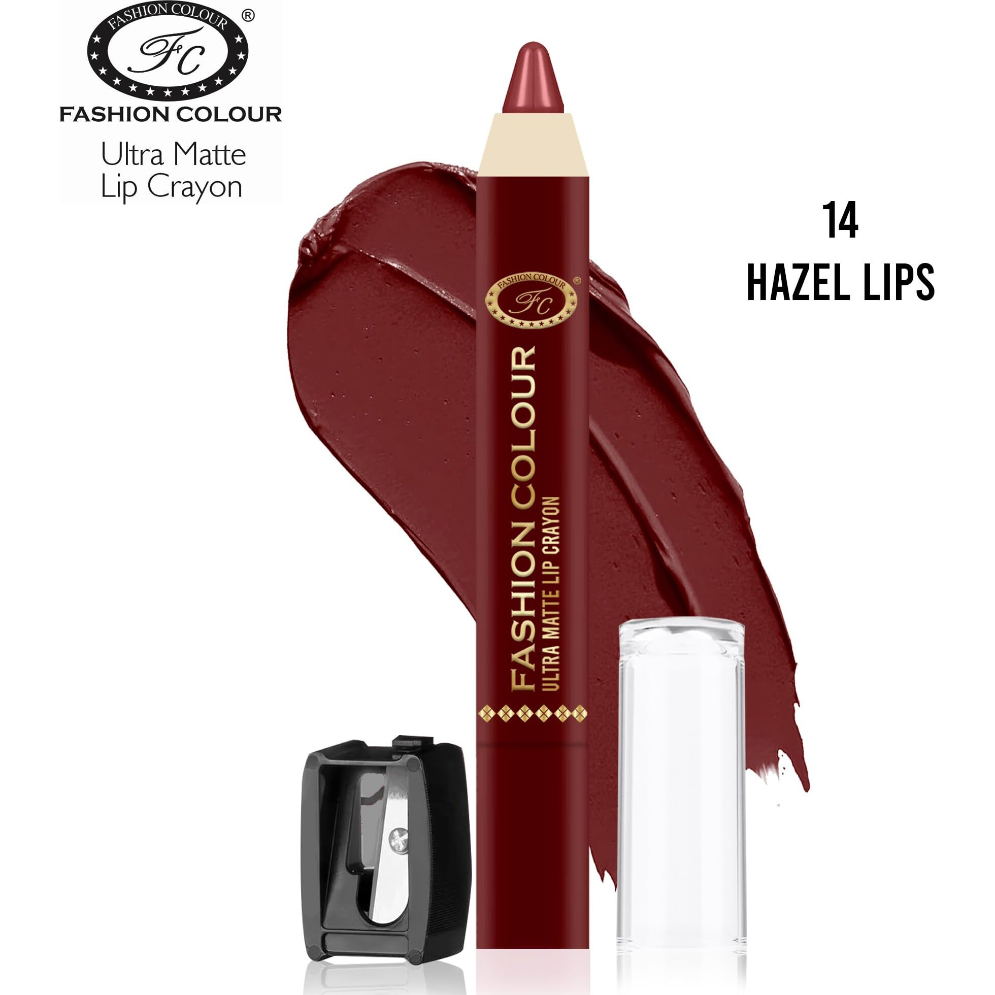 Fashion Colour Ultra Matte Lip Crayons With Free Sharpener | Smudge Proof And Waterproof | For Hydration And Moisturization | Long Lasting Lipwear With Matte Finish, Cruelty-Free And Paraben-Free - 2.5 Gm(Hazel Lips)