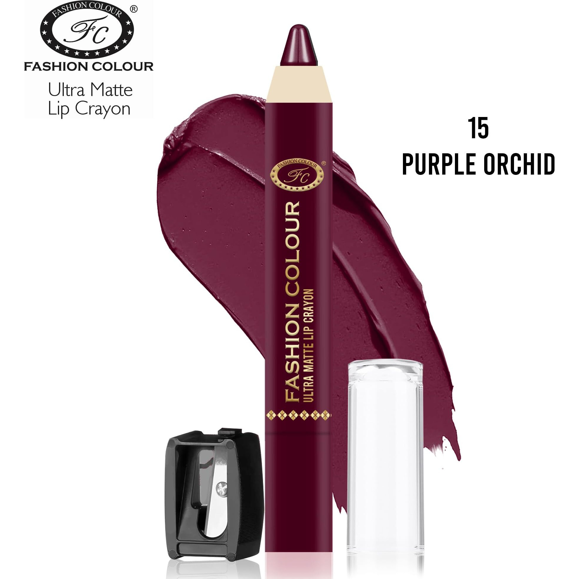 Fashion Colour Ultra Matte Lip Crayons With Free Sharpener | Smudge Proof And Waterproof | For Hydration And Moisturization | Long Lasting Lipwear With Matte Finish, Cruelty-Free And Paraben-Free - 2.5 Gm(Purple Orchid)