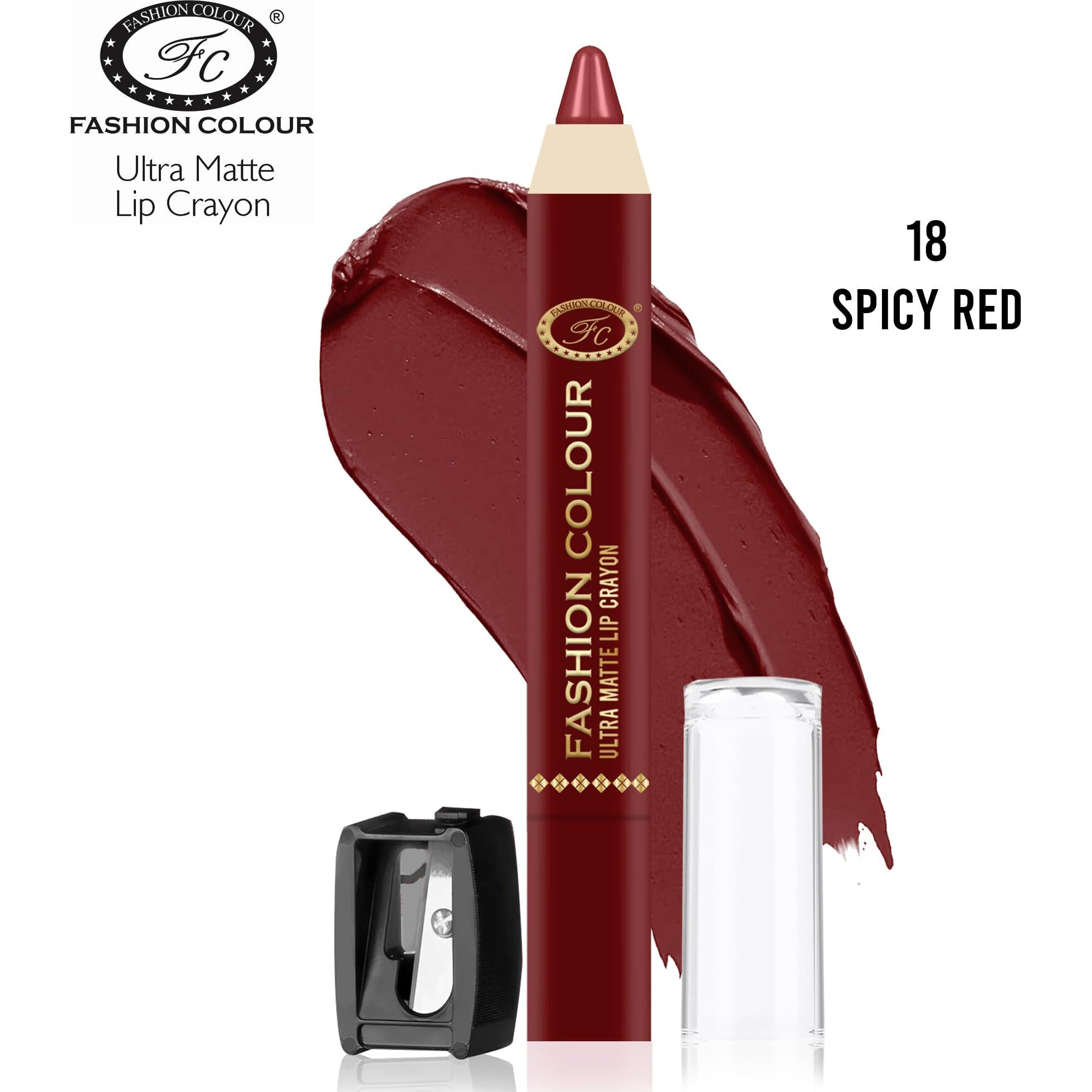 Fashion Colour Ultra Matte Lip Crayons With Free Sharpener | Smudge Proof And Waterproof | For Hydration And Moisturization | Long Lasting Lipwear With Matte Finish, Cruelty-Free And Paraben-Free - 2.5 Gm(Spicy Red)