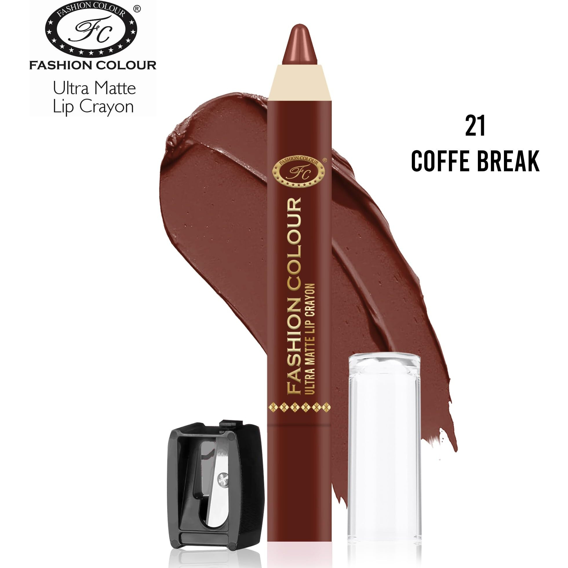 Fashion Colour Ultra Matte Lip Crayons With Free Sharpener | Smudge Proof And Waterproof | For Hydration And Moisturization | Long Lasting Lipwear With Matte Finish, Cruelty-Free And Paraben-Free - 2.5 Gm(Coffee Break)