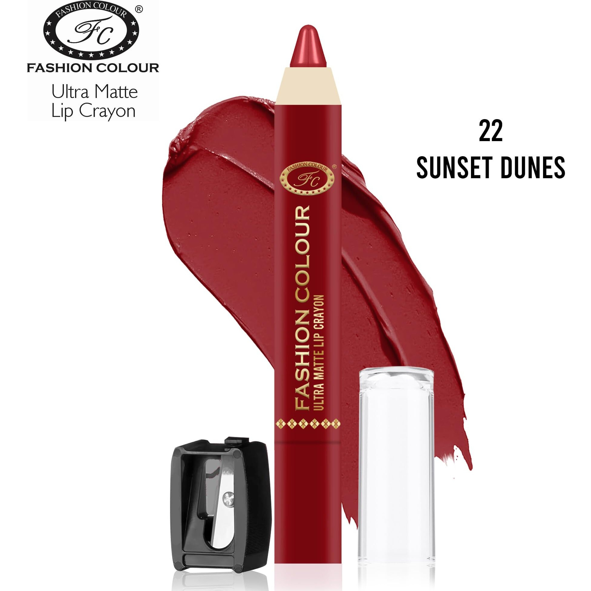 Fashion Colour Ultra Matte Lip Crayons With Free Sharpener | Smudge Proof And Waterproof | For Hydration And Moisturization | Long Lasting Lipwear With Matte Finish, Cruelty-Free And Paraben-Free - 2.5 Gm(Sunset Dunes)
