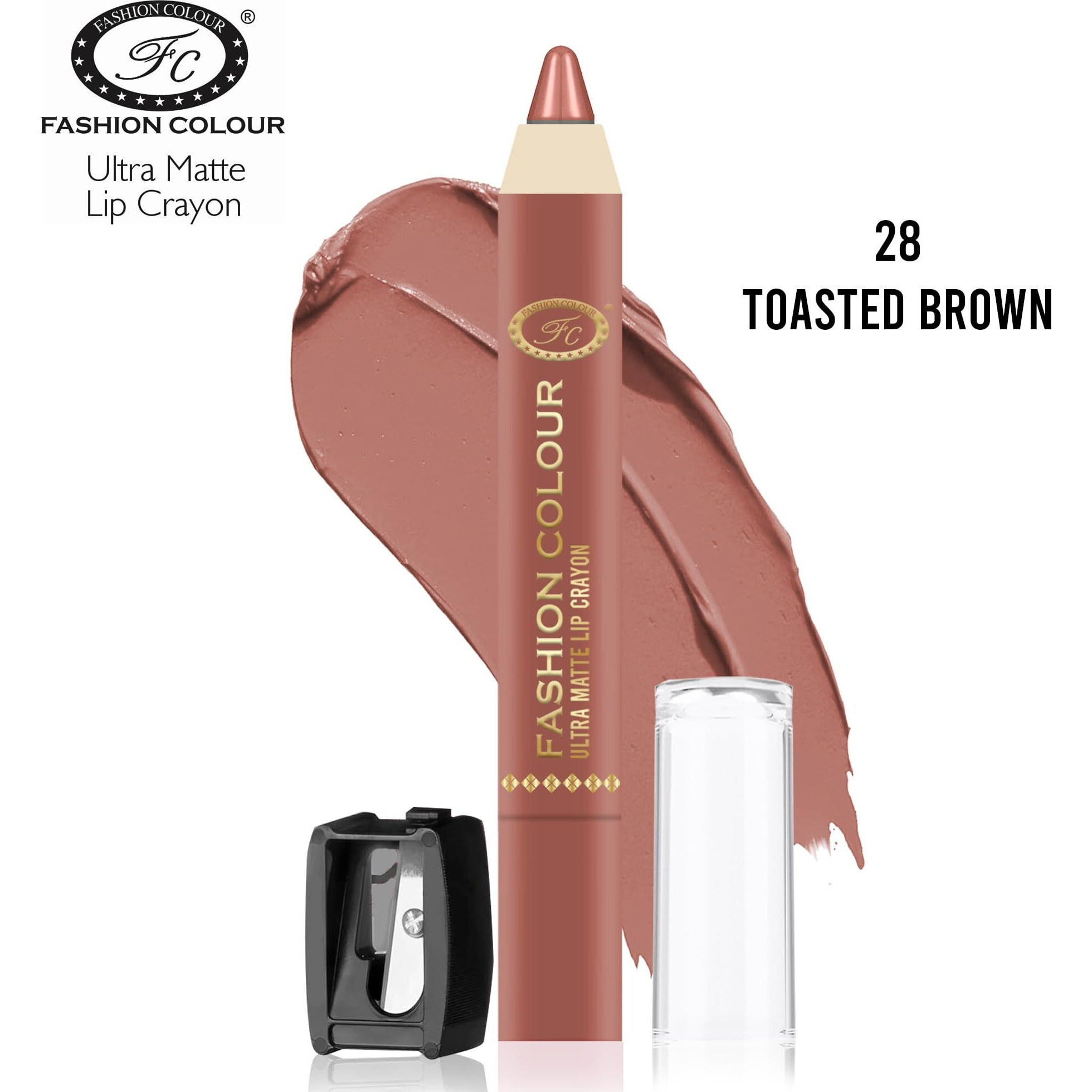 Fashion Colour Ultra Matte Lip Crayons With Free Sharpener | Smudge Proof And Waterproof | For Hydration And Moisturization | Long Lasting Lipwear With Matte Finish, Cruelty-Free And Paraben-Free - 2.5 Gm(Toasted Brown)