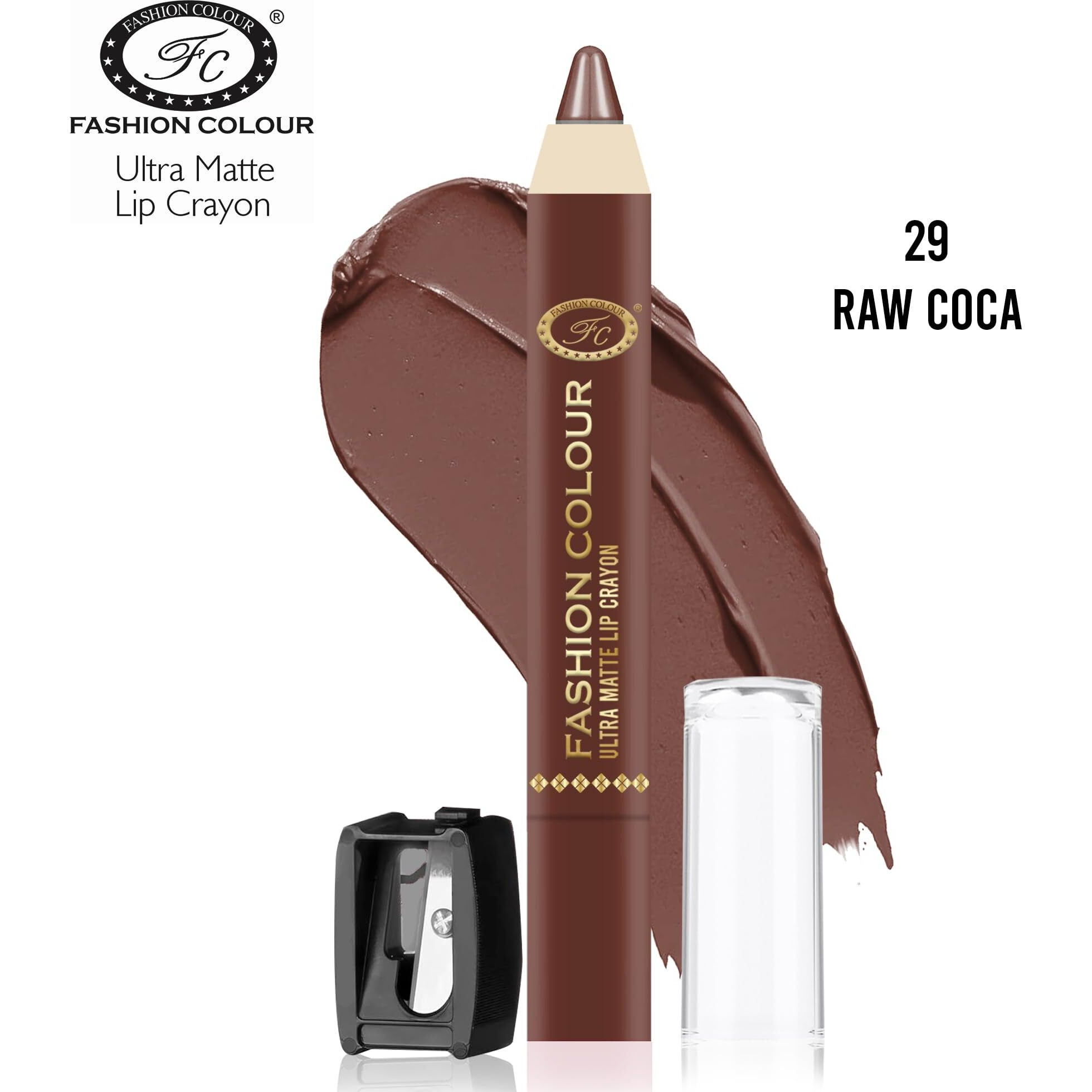 Fashion Colour Ultra Matte Lip Crayons With Free Sharpener | Smudge Proof And Waterproof | For Hydration And Moisturization | Long Lasting Lipwear With Matte Finish, Cruelty-Free And Paraben-Free - 2.5 Gm(Raw Coco)