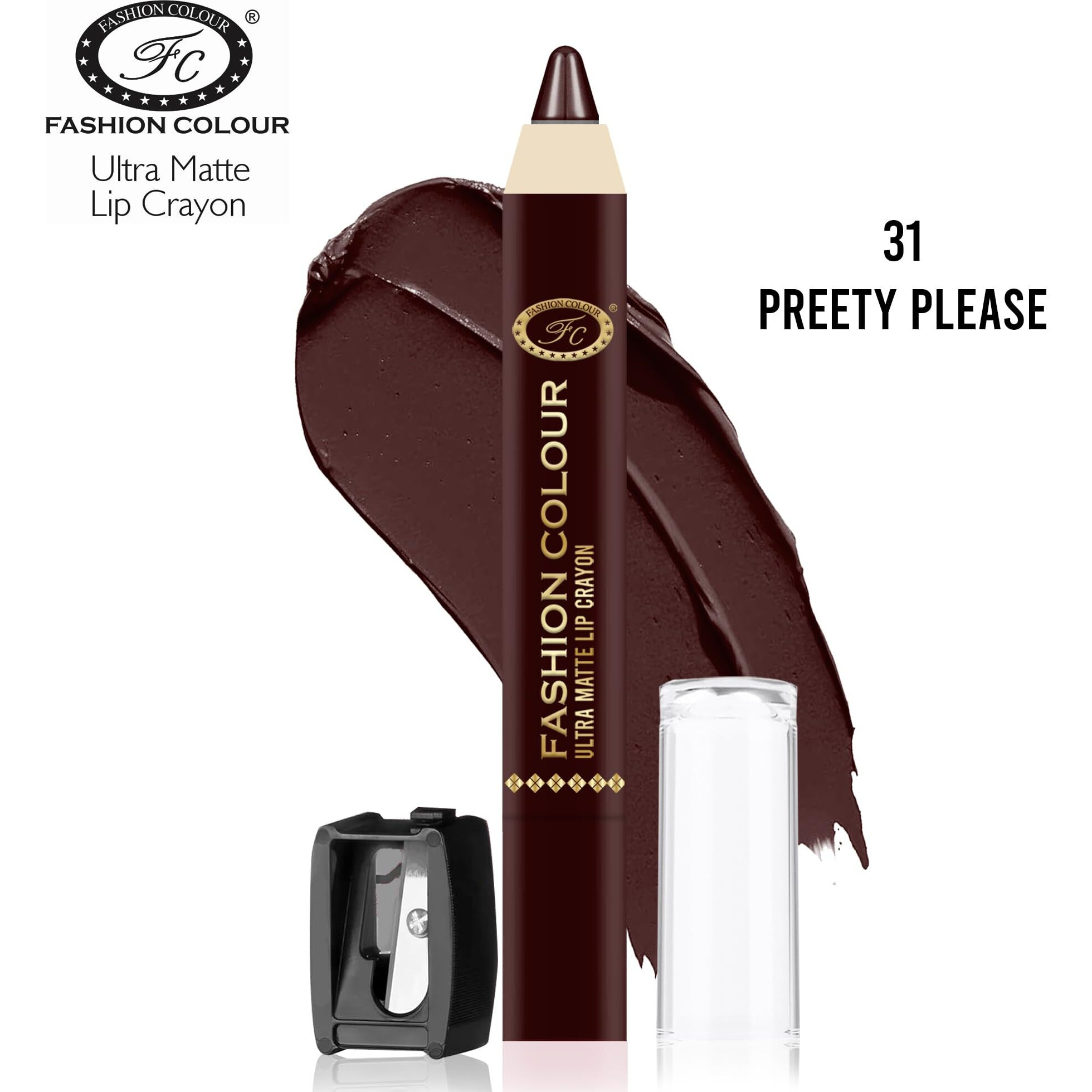 Fashion Colour Ultra Matte Lip Crayons With Free Sharpener | Smudge Proof And Waterproof | For Hydration And Moisturization | Long Lasting Lipwear With Matte Finish, Cruelty-Free And Paraben-Free - 2.5 Gm(Pretty Please)