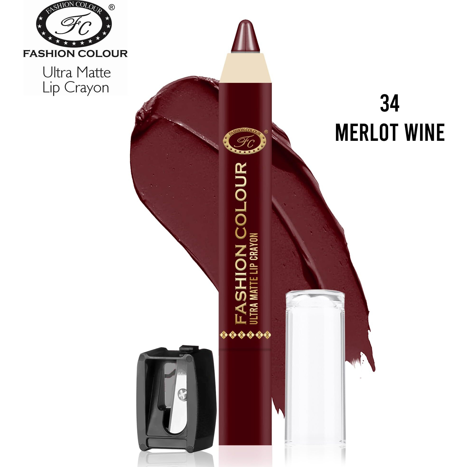 Fashion Colour Ultra Matte Lip Crayons With Free Sharpener | Smudge Proof And Waterproof | For Hydration And Moisturization | Long Lasting Lipwear With Matte Finish, Cruelty-Free And Paraben-Free - 2.5 Gm(Marlot Wine)