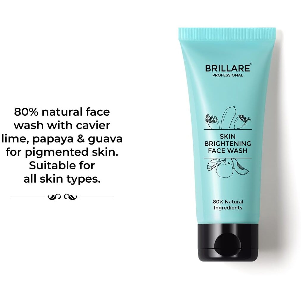 Brillare Professional Skin Brightening/Lightening Face Wash, Enriched With Lime Cavier, Papaya & Multifruit Extract, For Pigmented, Tanned Skin & Dark Spots, 100 Ml