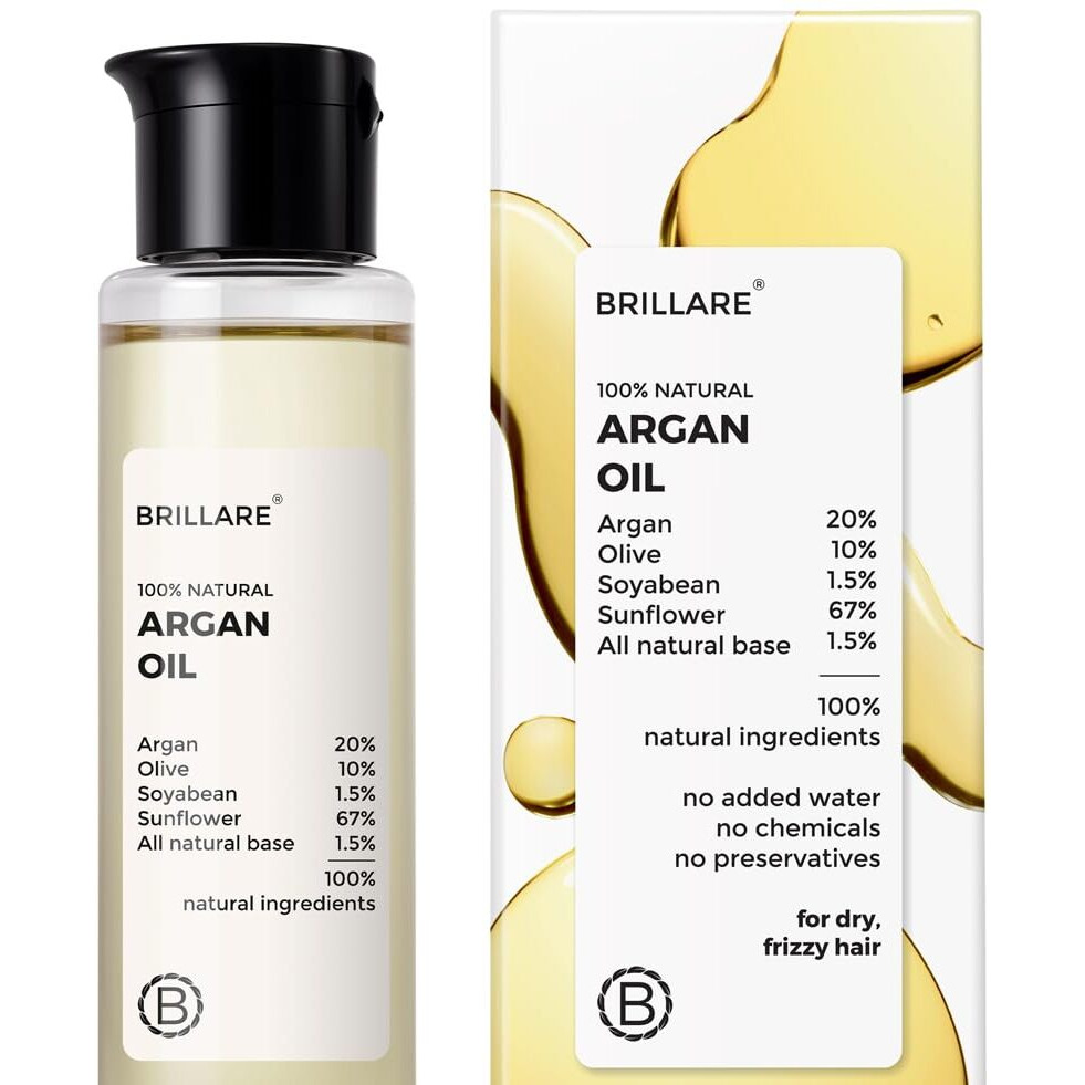 Brillare Argan Hair Oil, With The Goodness Of Olive Oil & Sunflower Oil, For Dry & Frizzy Hairs, 100% Natural Hair Oil, 100Ml