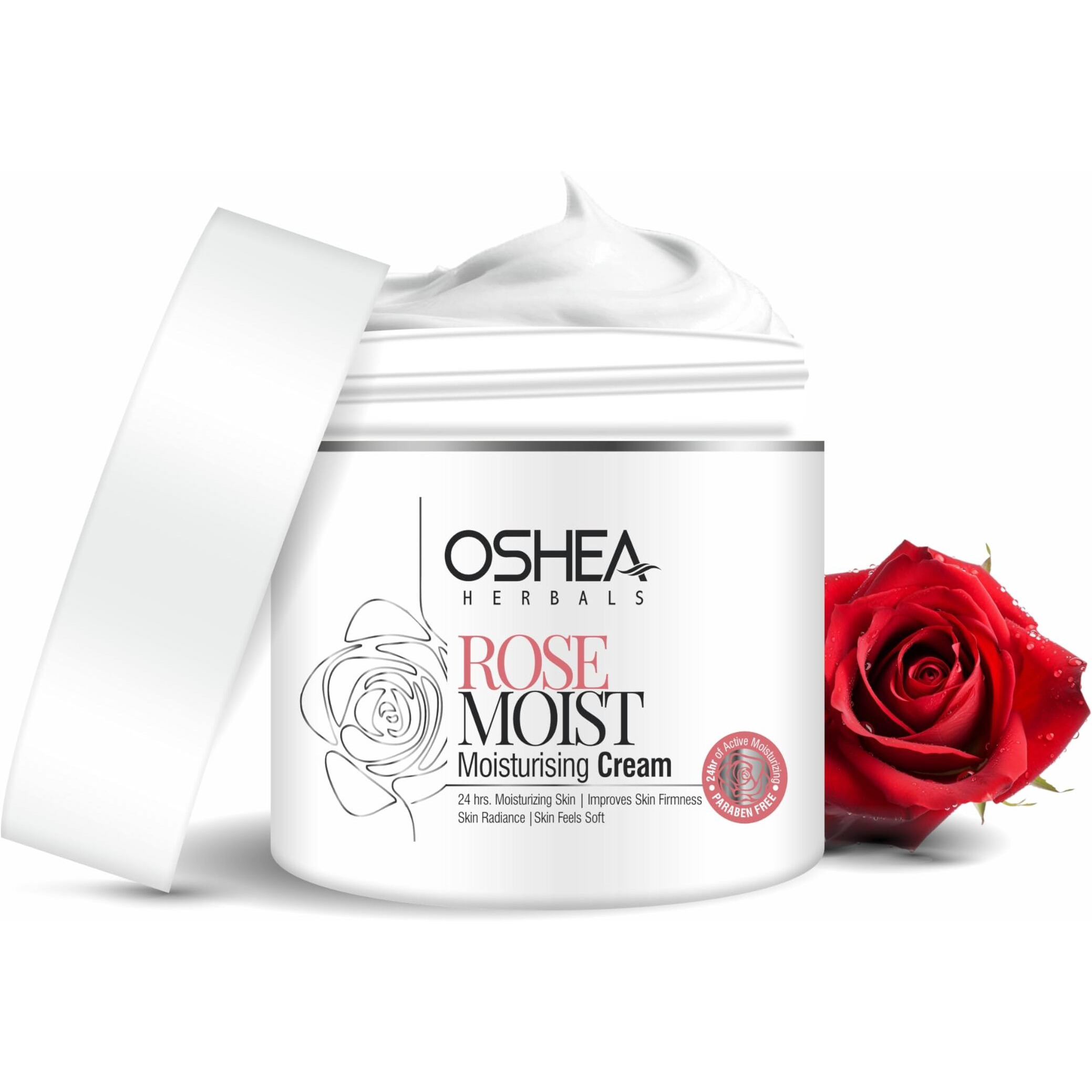 Oshea Herbals Rosemoist Face Moisturising Cream For All Skin Types | Improves Skin Firmness & Radiance With 24 Hrs Moisturising | Enriched With Almond Oil, Rose & Neem Extract | Paraben Free 100G