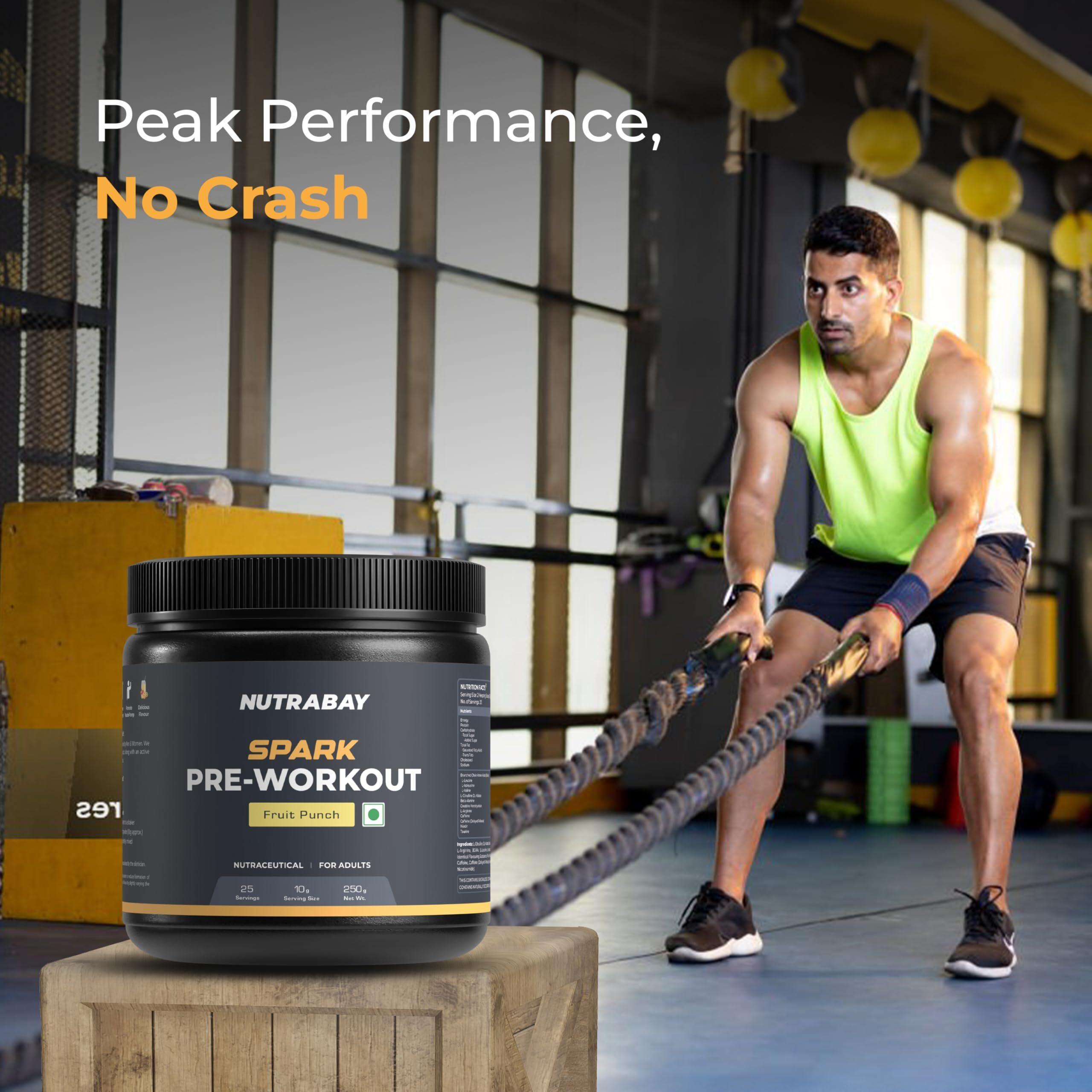 Nutrabay Gold Spark Pre Workout Supplement Powder - 250G, Fruit Punch | 300Mg Caffeine, 1000Mg L-Arginine, 3000Mg Beta Alanine, 2500Mg Citrulline Malate | Muscle Pump & Performance | For Men & Women