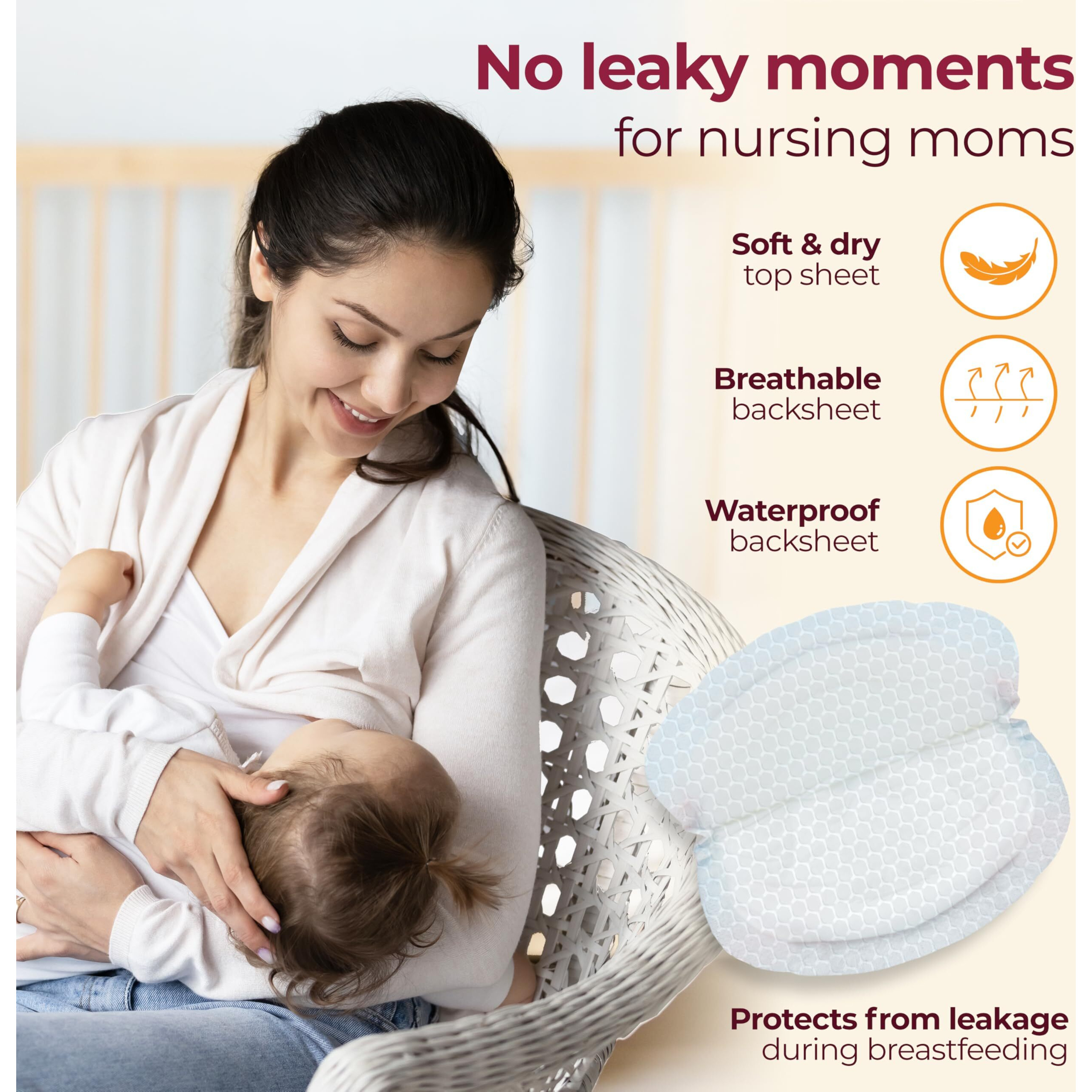 Luvlap Ultra Thin Honeycomb Nursing Breast Pads, 48Pcs, Disposable Maternity Pads, Highly Absorbent & Soft, Discreet Fit Breastfeeding Pad, New Resealable Pack