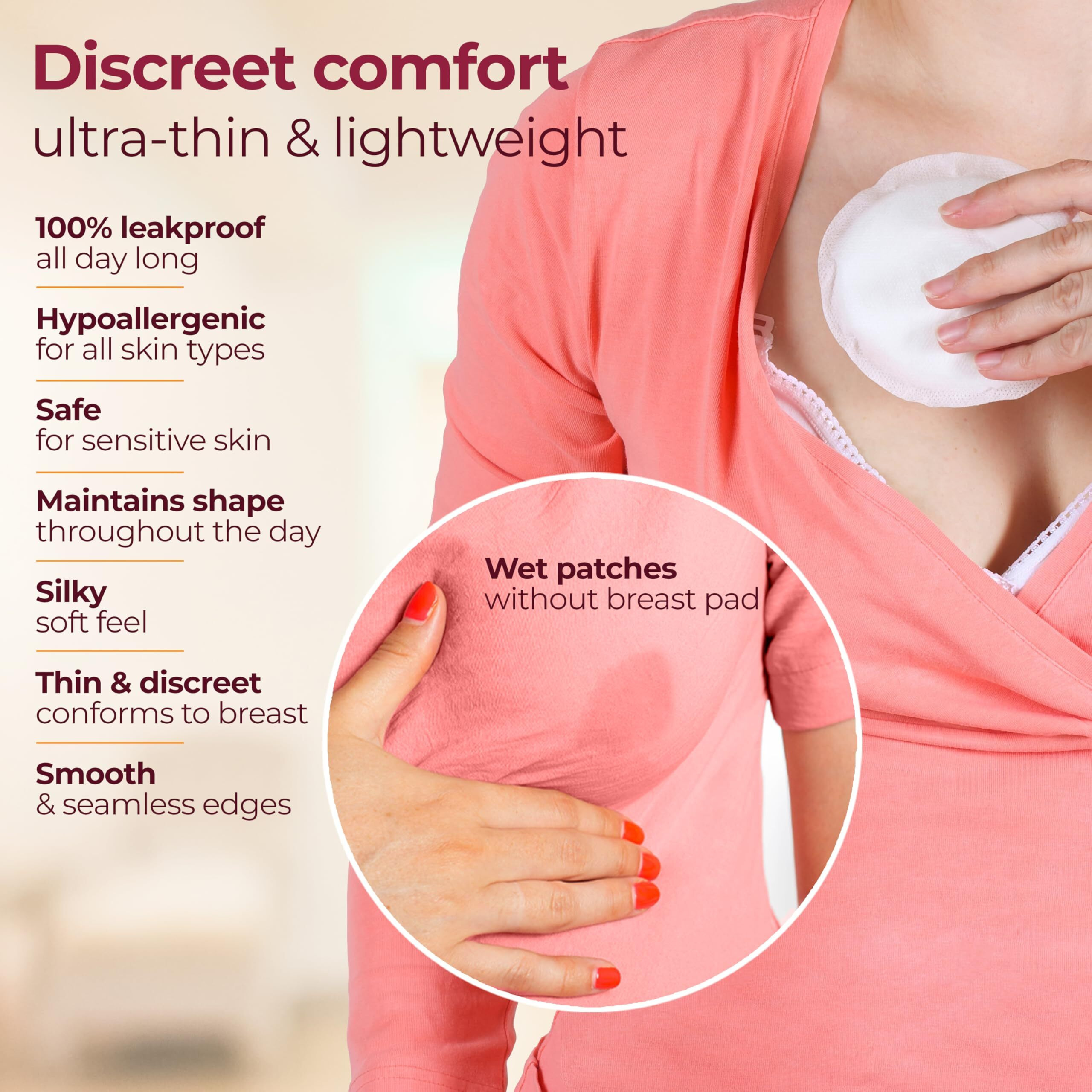 Luvlap Ultra Thin Honeycomb Nursing Breast Pads, 48Pcs, Disposable Maternity Pads, Highly Absorbent & Soft, Discreet Fit Breastfeeding Pad, New Resealable Pack