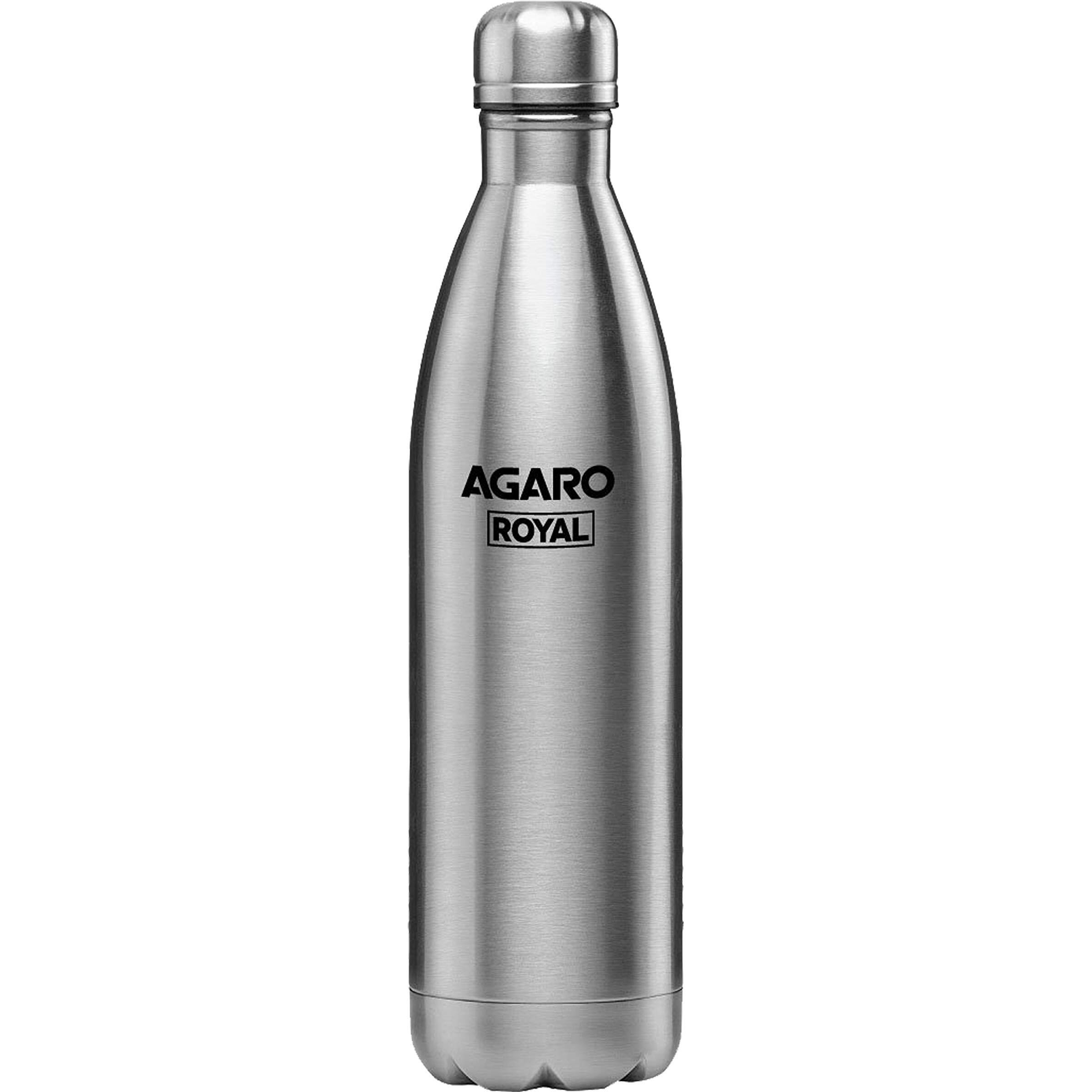 Agaro Royal Stainless Steel Vacuum Flask, 500Ml, Hot & Cold Up To 24 Hours, Double Walled Vacuum Insulated, Copper Coating Insulated, Leak Proof,Grey.