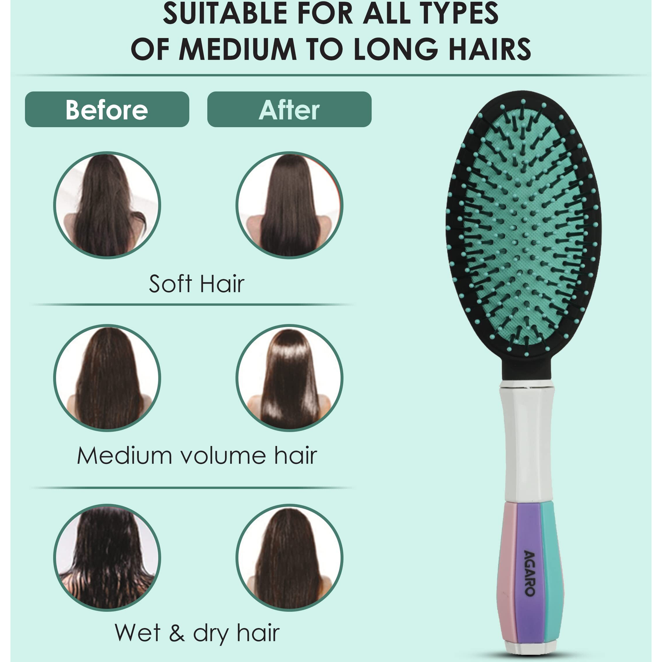 Agaro Classic Cushion Hair Brush With Strong & Flexible Nylon Bristles, Having Anti-Static Ball Tips, For Grooming, Straightening, Detangling Hair, Ideal For Men & Women, Cyan