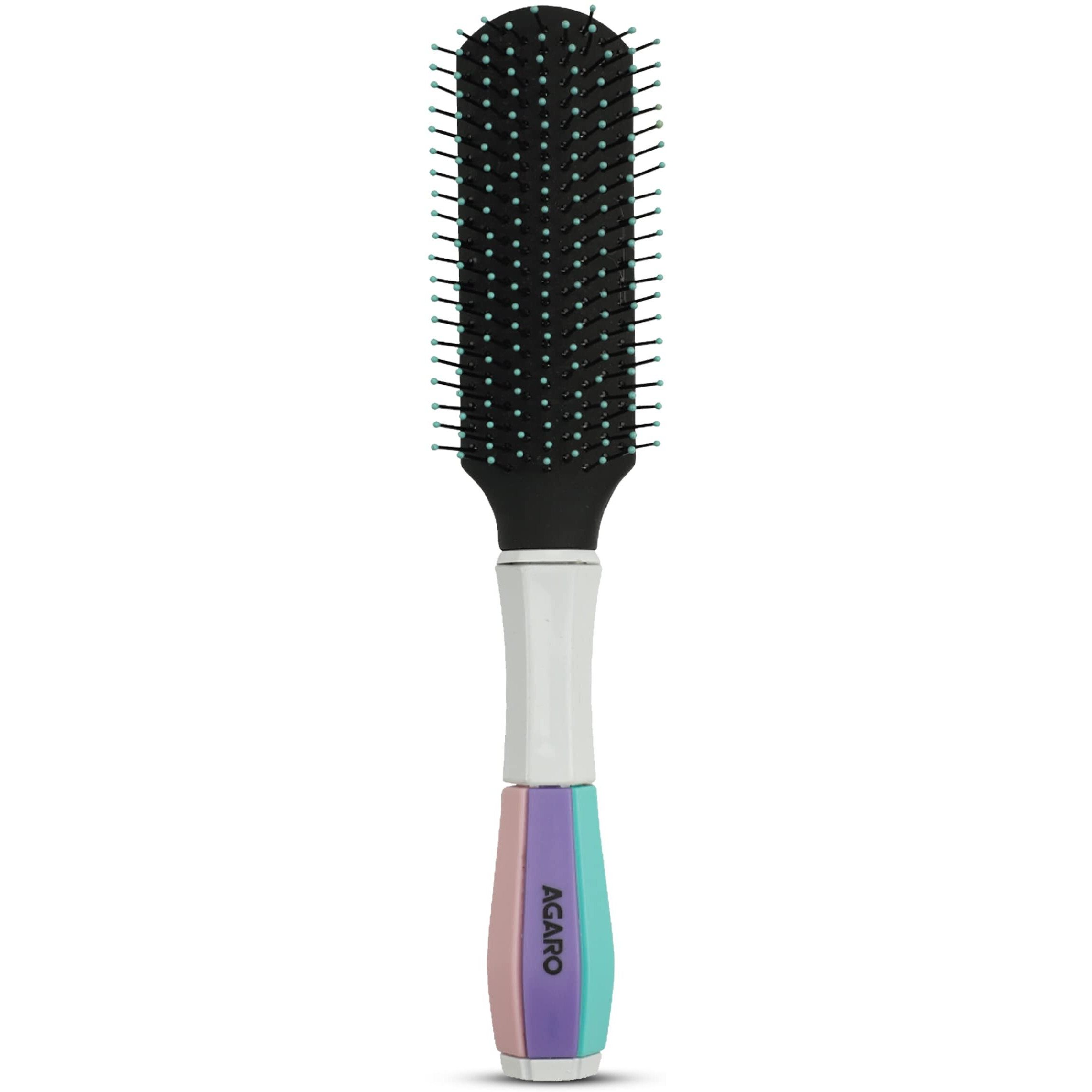 Agaro Classic Flat Hair Brush With Strong & Flexible Nylon Bristles, Having Anti-Static Ball Tips, For Grooming, Volumising & Back Brushing, Ideal For Men & Women, Cyan
