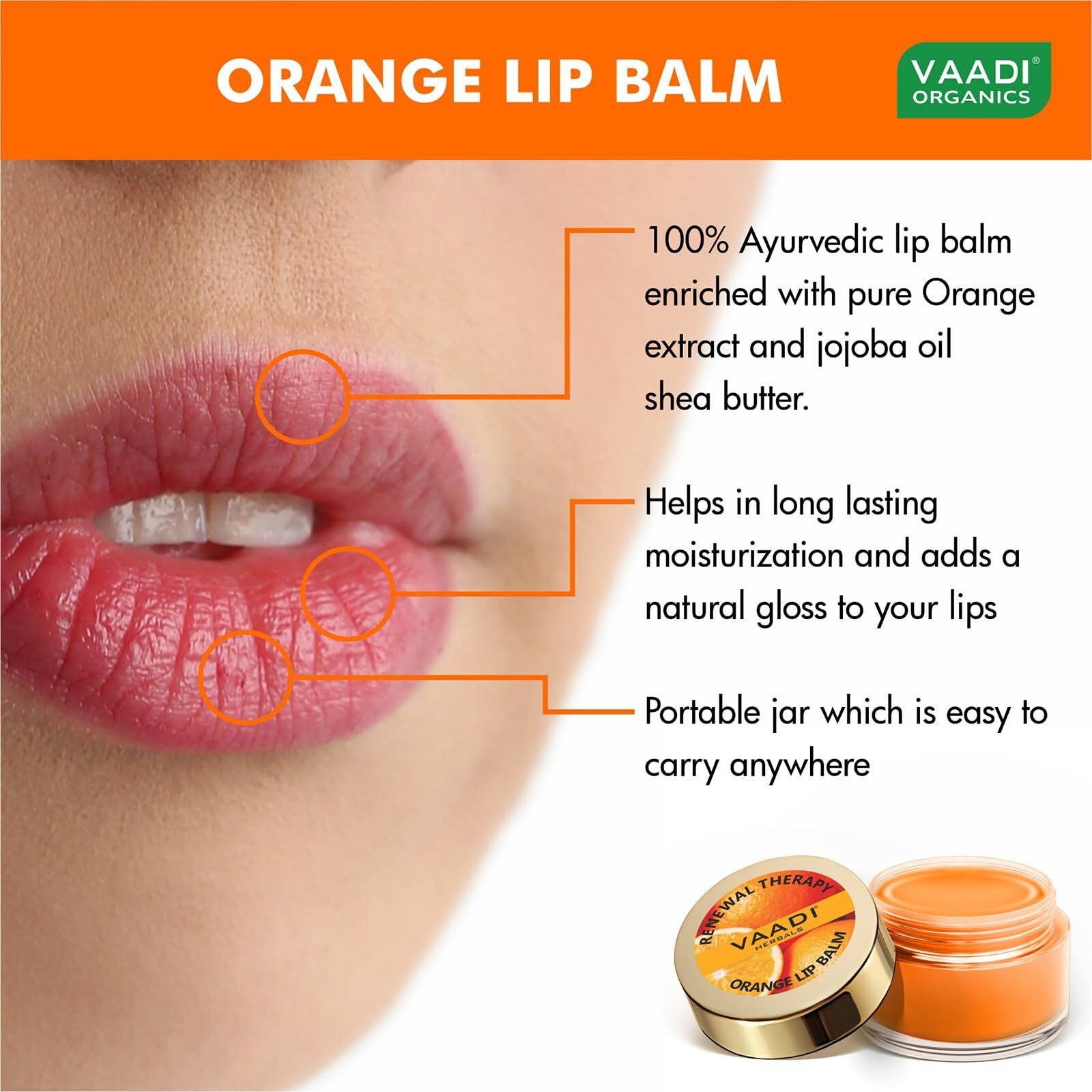 Vaadi Herbals Lip Balm, Orange And Shea Butter, 10Gms X 8