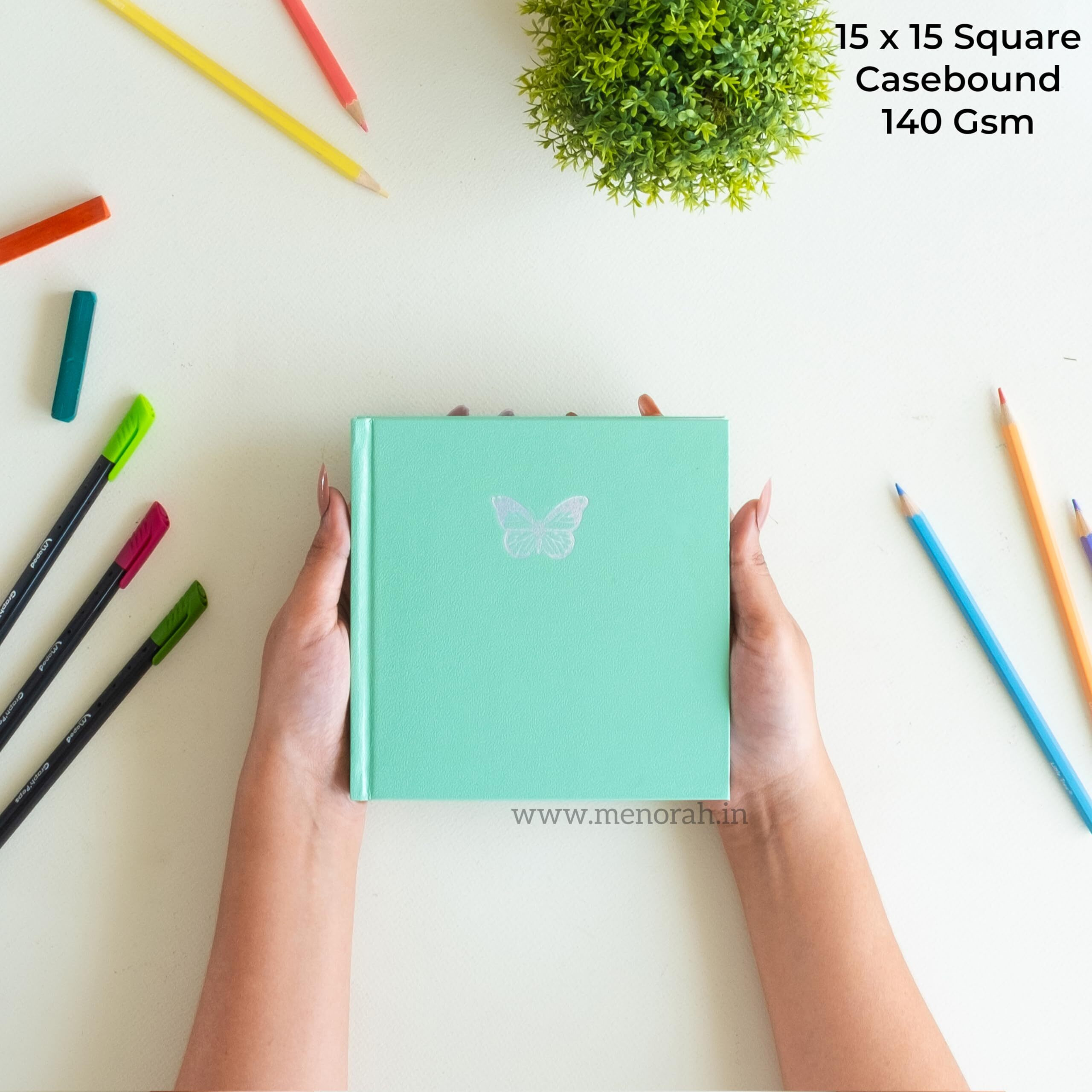 Menorah - Square Hard Sketch Book For Artist -140 Gsm -(58 Sheets/116 Pages)- Cassata Sketchbook (Apple Green, Square) WatercolorGraphitePencils, Paper