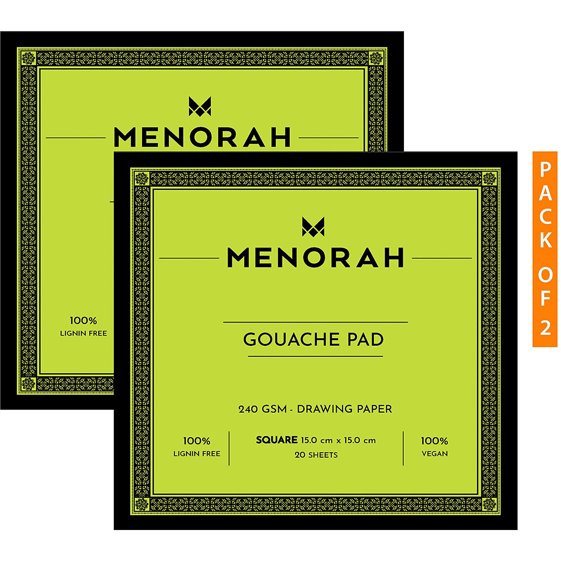 Menorah  Square Gouache Sketch Book Loose Sheets240 GsmGouache Sketchpad Glued End  (15.0Cm X15.0Cm)- 20 Sheets / 40 Pages- Acid Free Sketchbook & Drawing Notebook For Acrylics Gouache Oil Pastels Pencils Fine Liners Crayons Etc  Pack Of 2