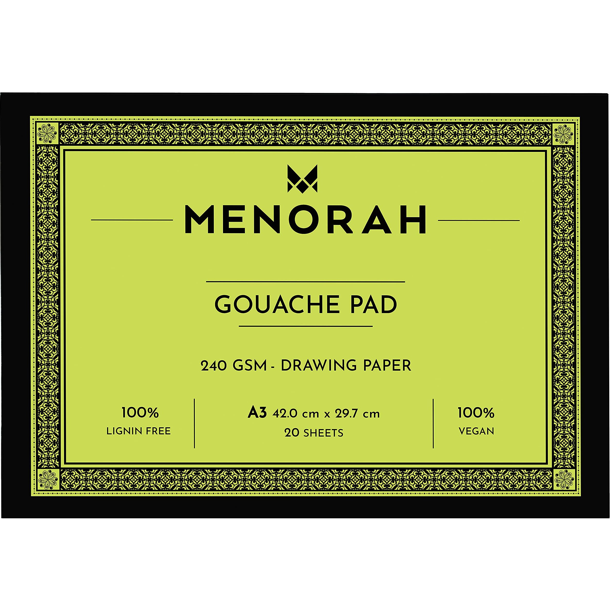 Menorah  A3 Gouache Sketch Book Loose Sheets240 GsmGouache Sketchpad Glued End  (29.7Cm X42.0Cm)- 20 Sheets / 40 Pages- Acid Free Sketchbook & Drawing Notebook For Acrylics Gouache Oil Pastels Pencils Fine Liners Crayons Etc