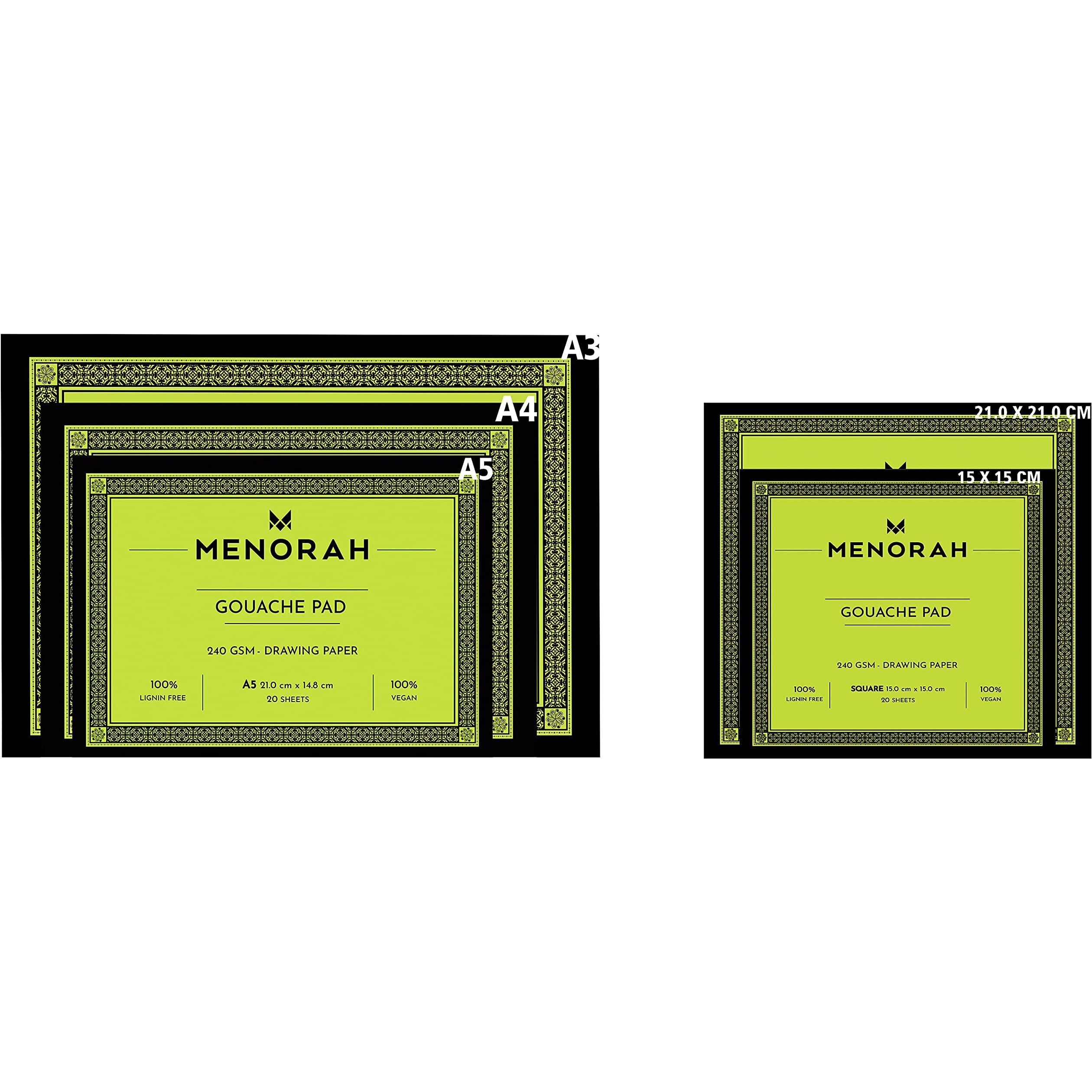 Menorah  A3 Gouache Sketch Book Loose Sheets240 GsmGouache Sketchpad Glued End  (29.7Cm X42.0Cm)- 20 Sheets / 40 Pages- Acid Free Sketchbook & Drawing Notebook For Acrylics Gouache Oil Pastels Pencils Fine Liners Crayons Etc