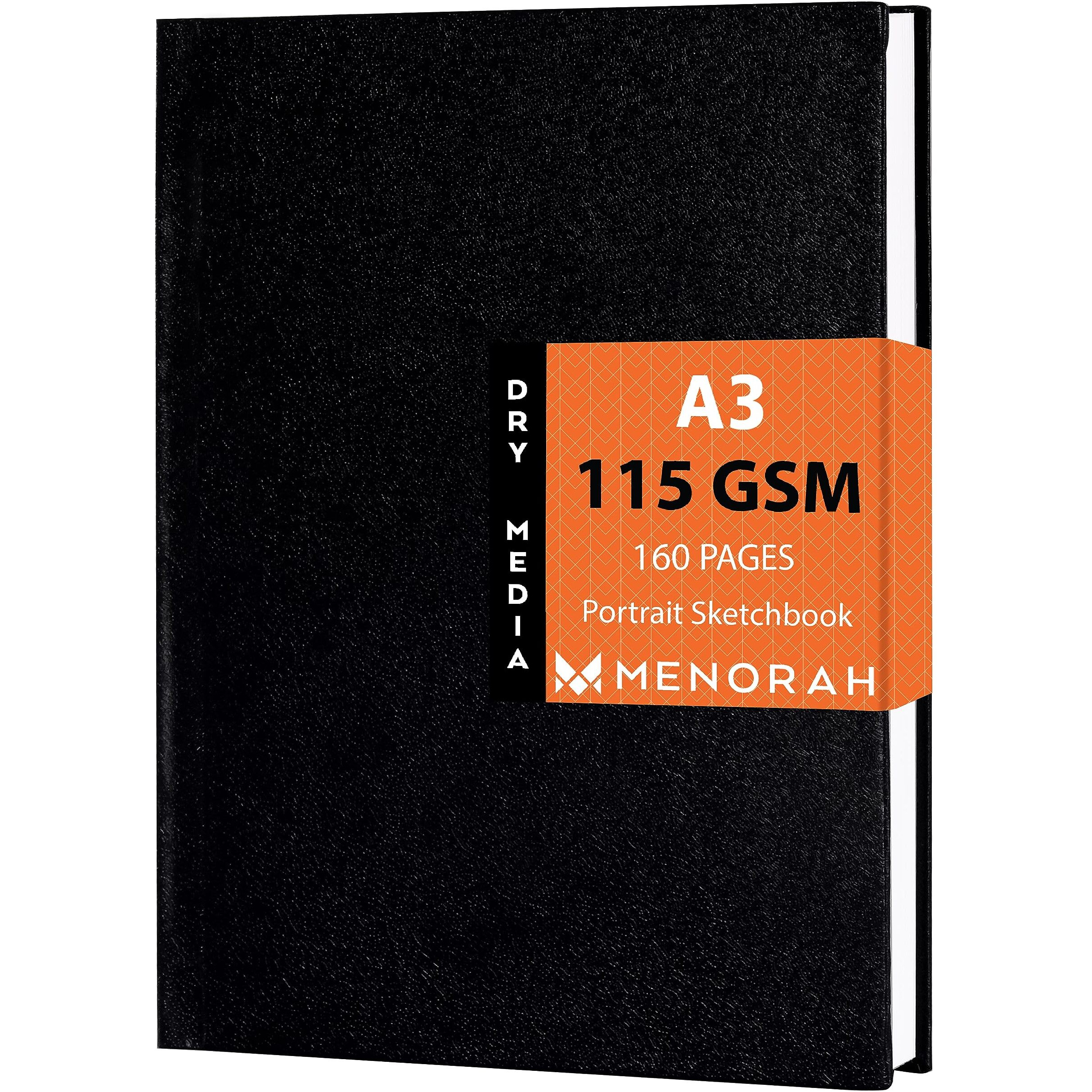 Menorah Paper - Artist Sketch Book - A3-115 Gsm (160 Pages / 80 Sheets) Drawing Notebook - Hard Bound Book - (42 Cm X 29.7 Cm) - Completely Handmade - Portrait-Black, Oil Paint