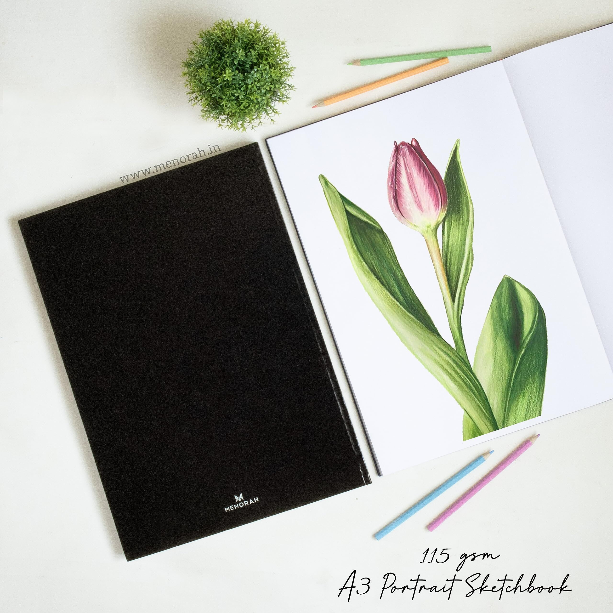 Menorah Paper - Artist Sketch Book - A3-115 Gsm (160 Pages / 80 Sheets) Drawing Notebook - Hard Bound Book - (42 Cm X 29.7 Cm) - Completely Handmade - Portrait-Black, Oil Paint