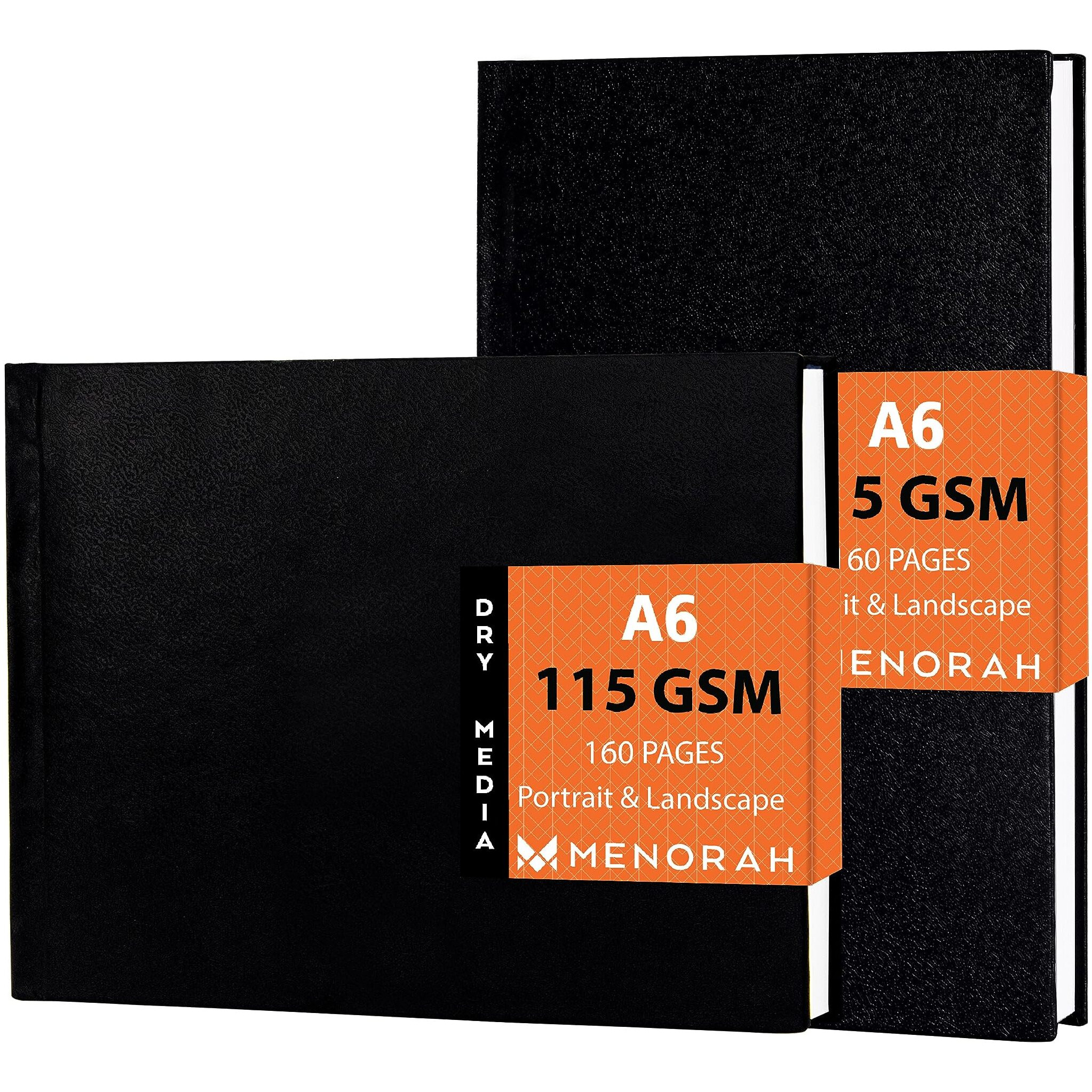 Menorah - Sketchbooks For Artists-A6-115 Gsm- (Pack Of 2 Combo )Pocket Size Sketchbook-(100 Pages/50 Sheets)-Drawing Book For Artists-(Size Landscape Sketchbook 10.5 Cm X 14.8 Cm & Portrait Sketchbook 14.8 Cm X 10.5 Cm)-Completely Handmade-Combo - Black