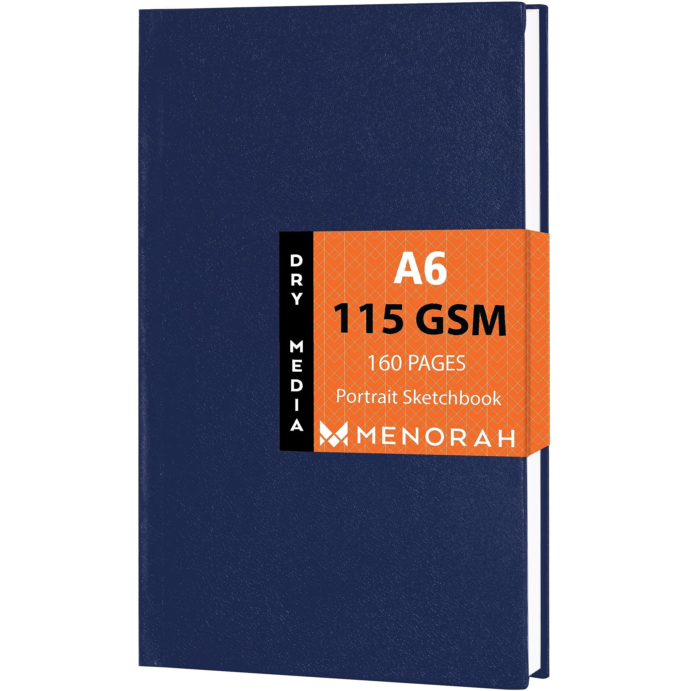 Menorah - Artist Sketch Book- A6-115 Gsm (160 Pages / 80 Sheets) Drawing Notebook- Hard Bound Book- (14.8 Cm X 10.5 Cm)- Completely Handmade- Portrait-Dark Blue, Paper, Oil