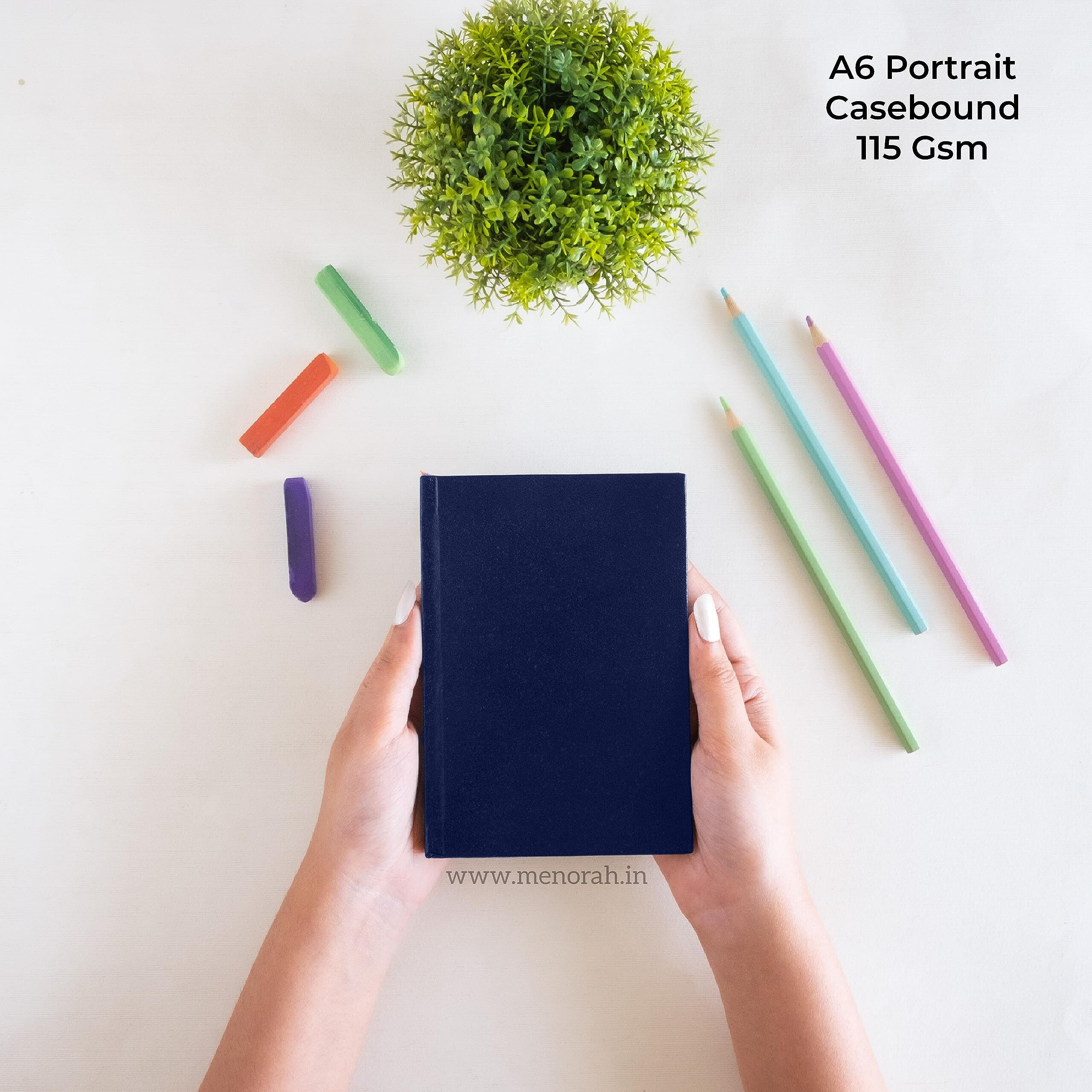 Menorah - Artist Sketch Book- A6-115 Gsm (160 Pages / 80 Sheets) Drawing Notebook- Hard Bound Book- (14.8 Cm X 10.5 Cm)- Completely Handmade- Portrait-Dark Blue, Paper, Oil